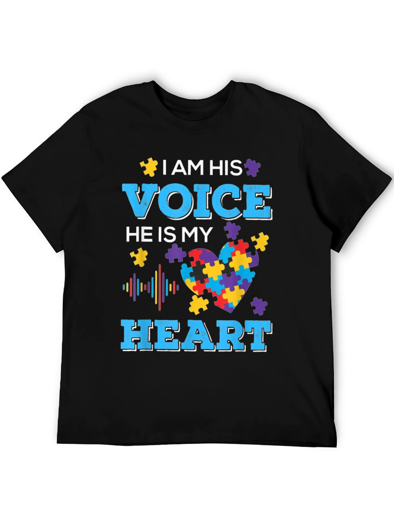 Black Autism Awareness T-Shirt - I am his Voice view 5