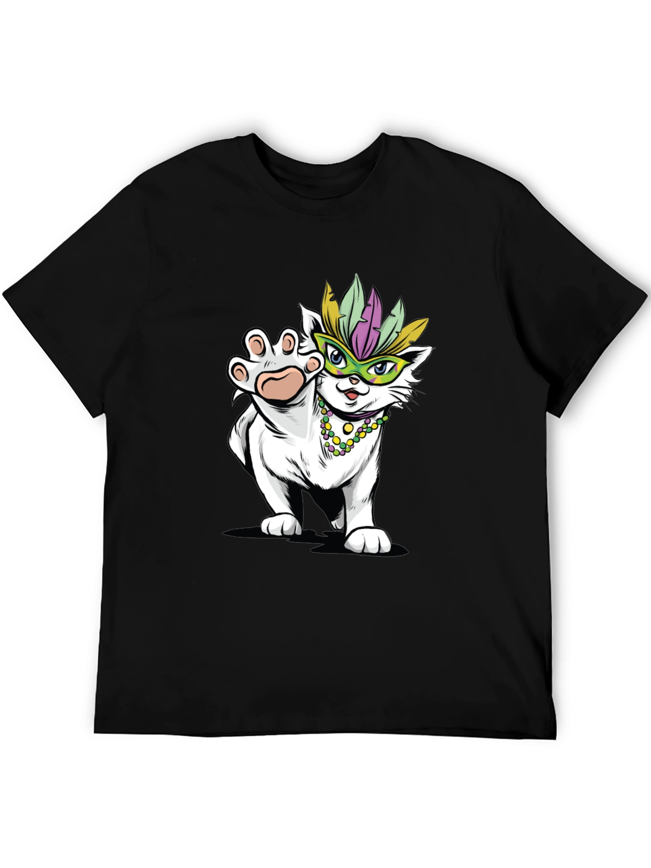 Black Mardi Gras Cat T-Shirt - Festive Party Wear view 5