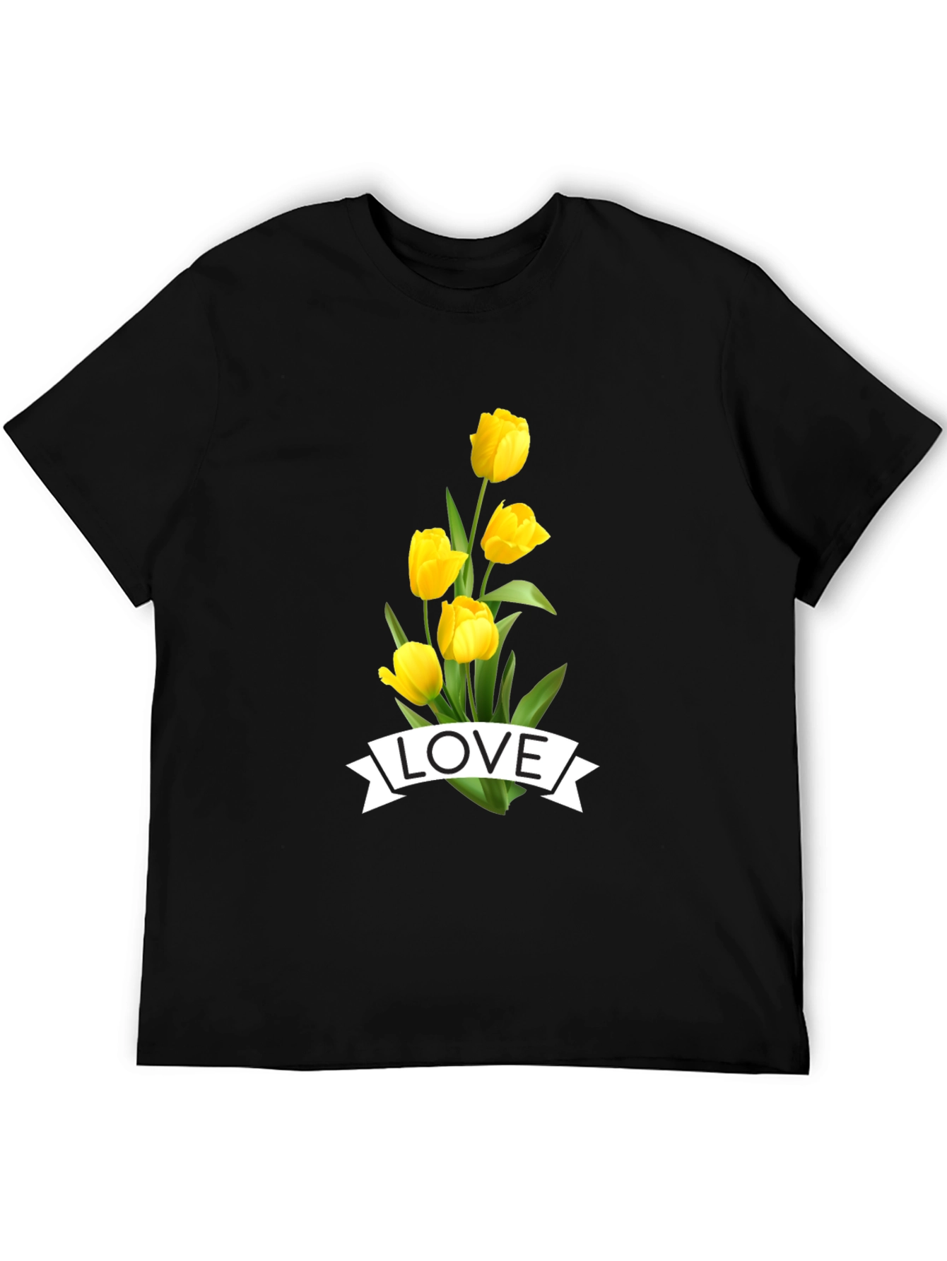 Black Love Tulips Graphic Tee - Black Cotton T-Shirt view 5