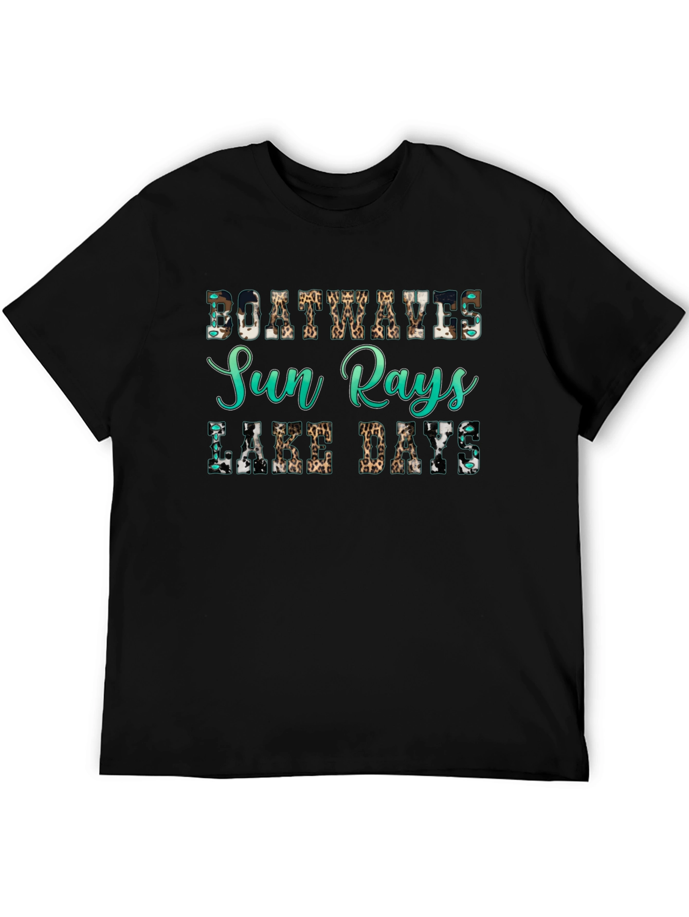 Black Boat Waves Sun Rays Lake Days Graphic Tee view 5