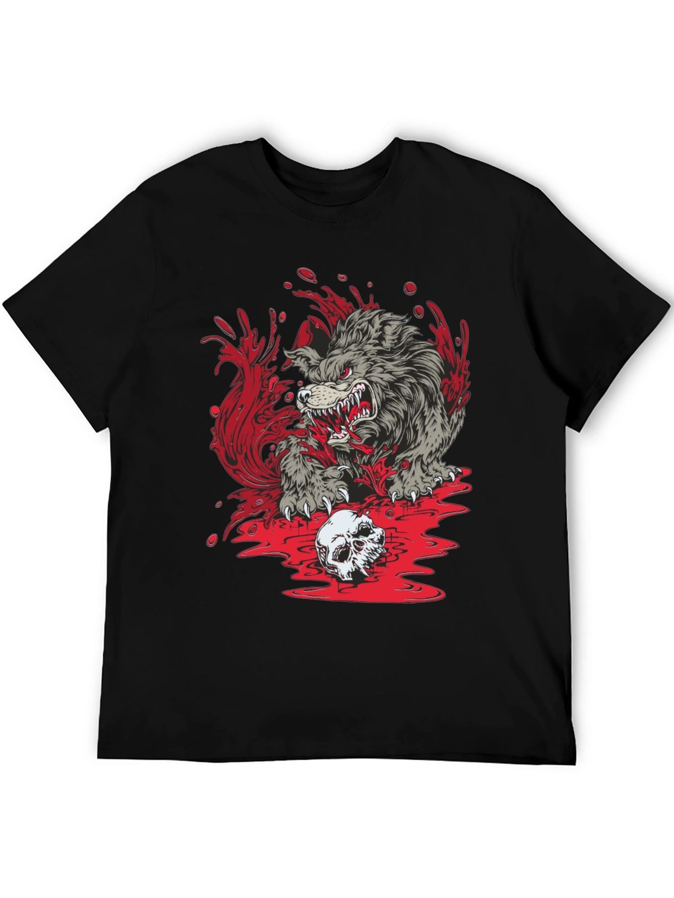 Black Wolf Skull Graphic Print Tee view 5