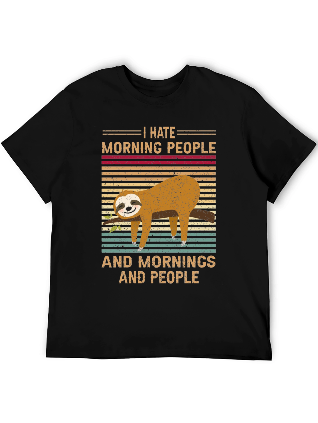 Black I Hate Morning People Sloth T-Shirt view 5