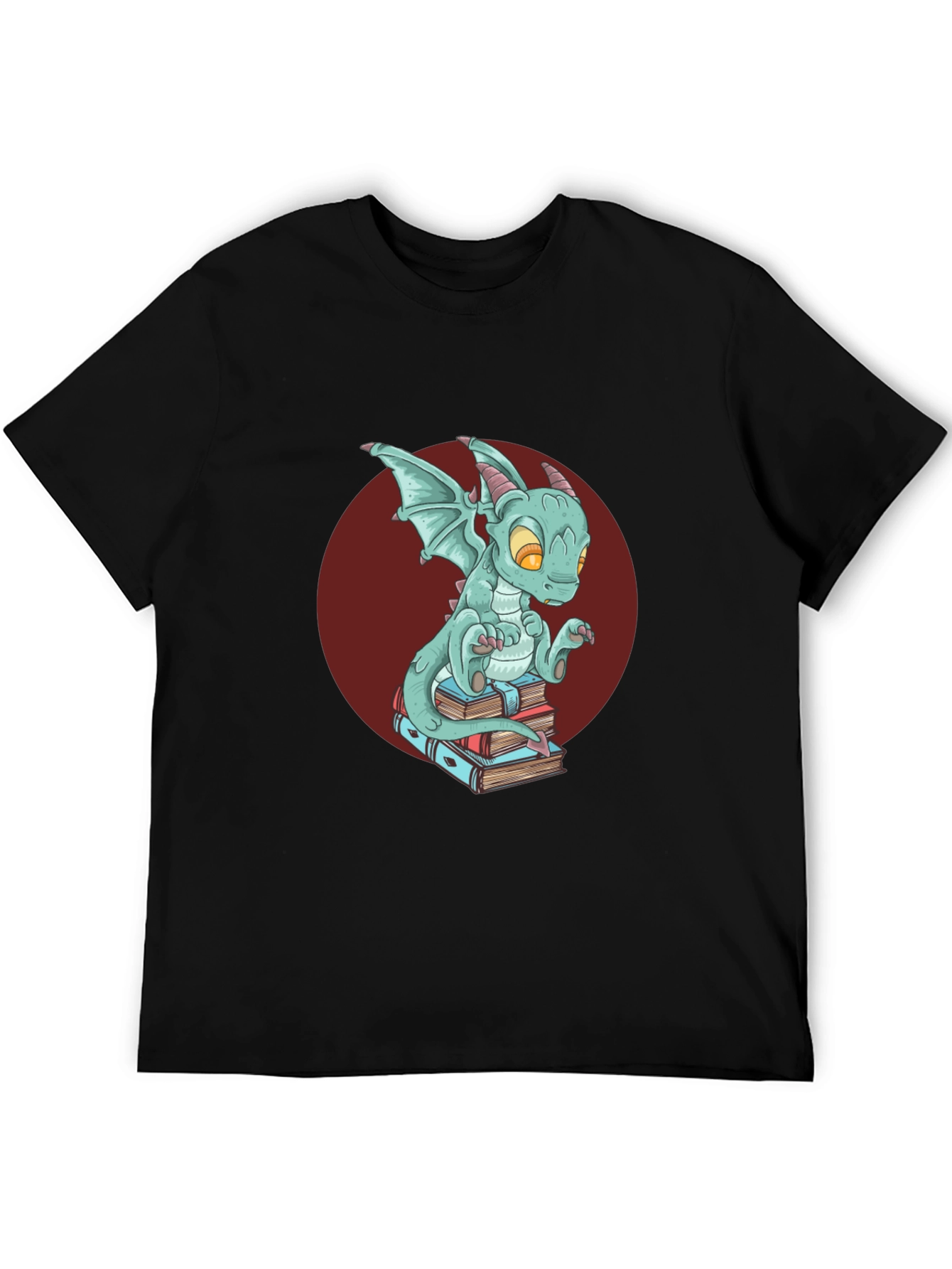 Black Dragon on Books T-Shirt - Black Graphic Tee view 5