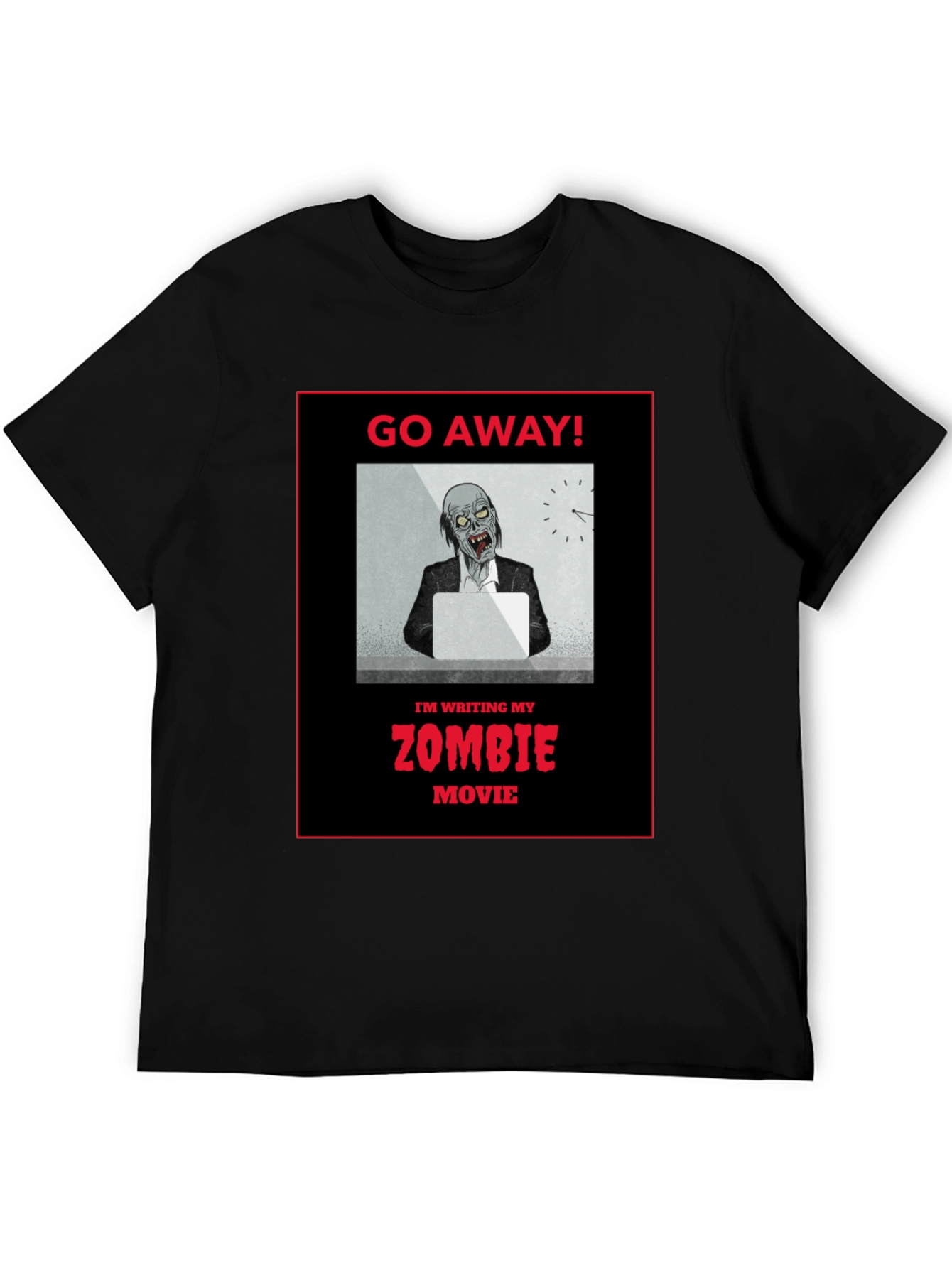 Black Zombie Movie Writer T-Shirt - Go Away! view 5