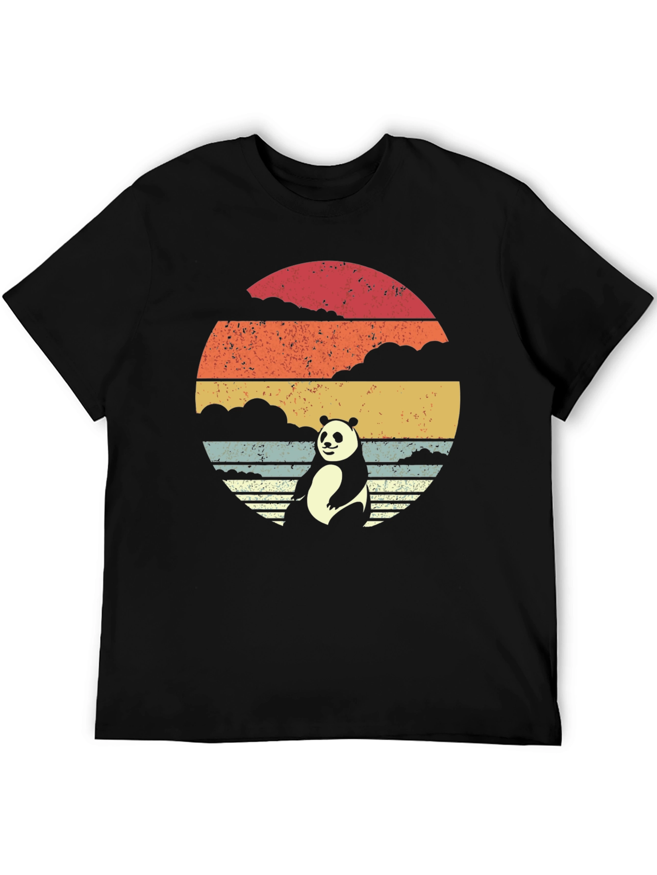 Black Panda Sunset Graphic Tee - Retro Style Black T-Shirt view 5