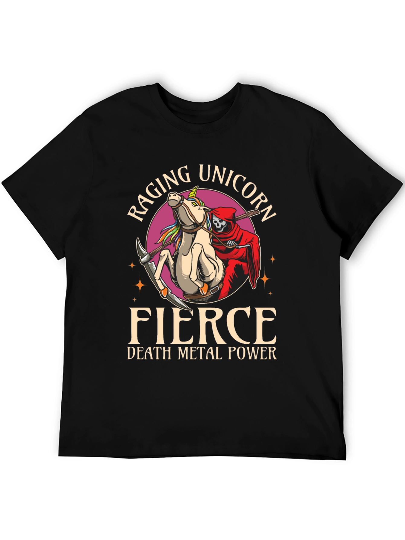 Black Raging Unicorn Fierce Death Metal Power Graphic T-Shirt view 5