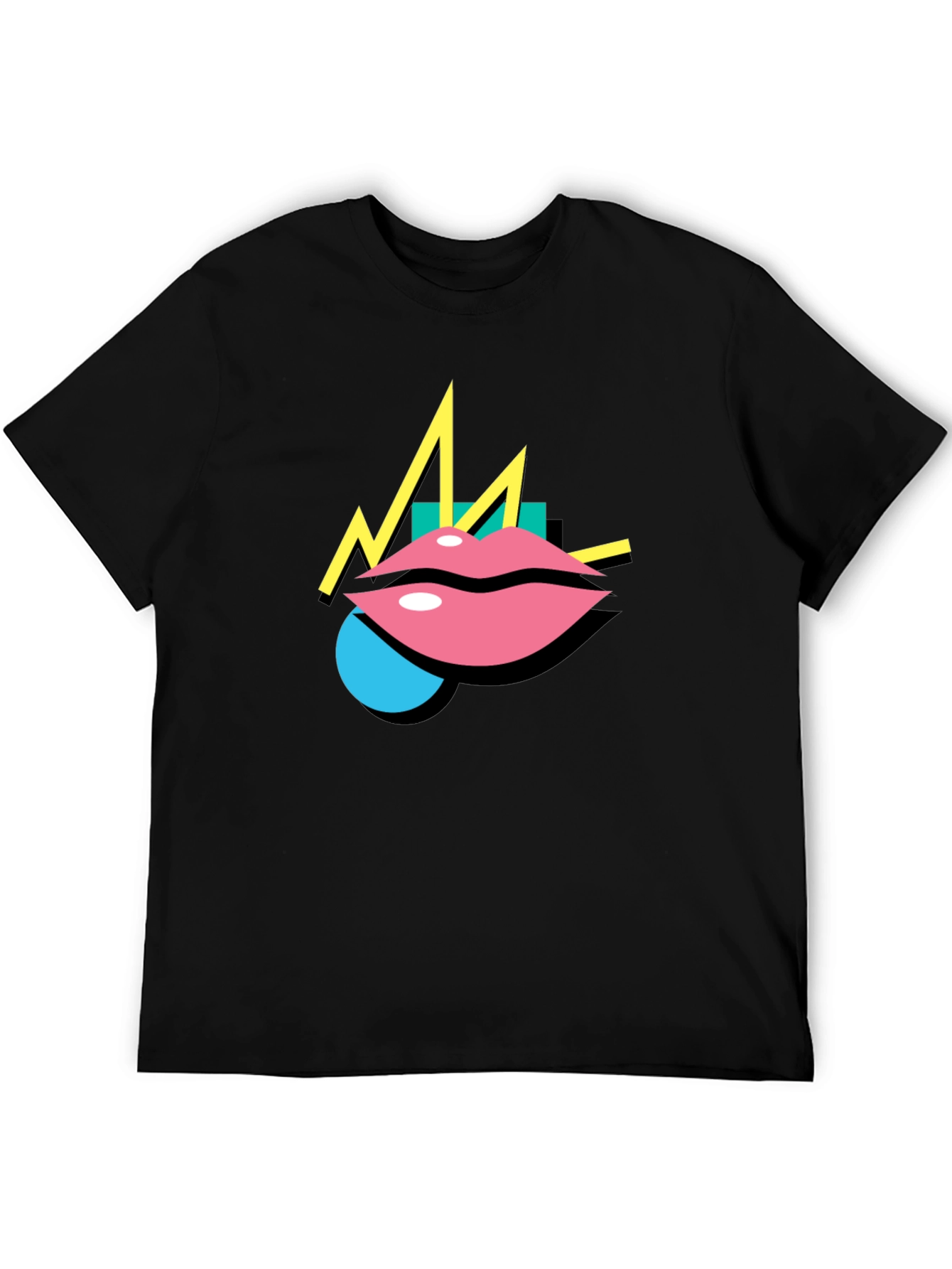 Black Retro Lips Graphic Black T-Shirt view 5