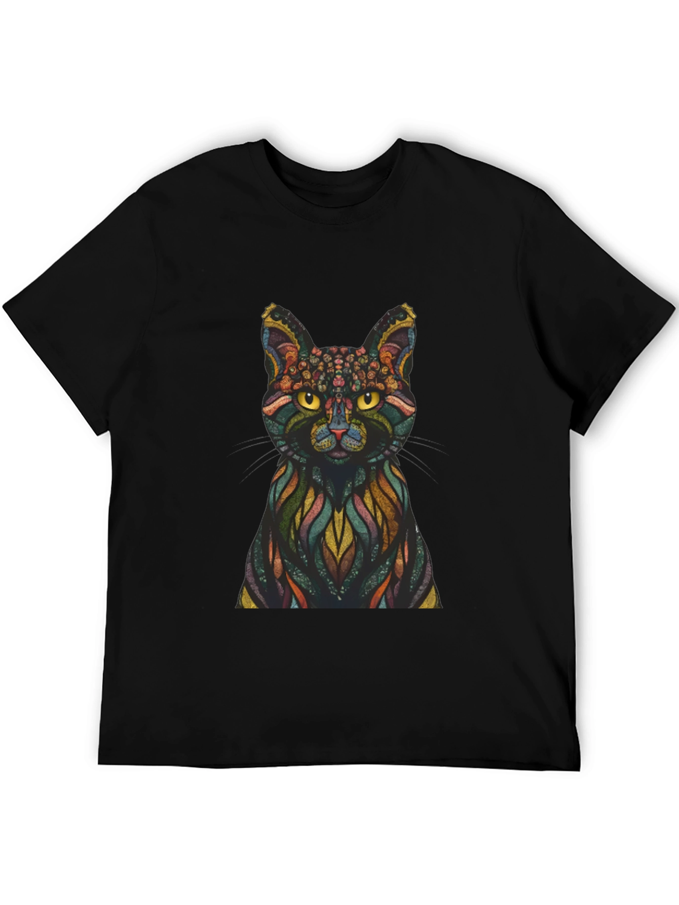 Black Abstract Cat Graphic Print T-Shirt view 5