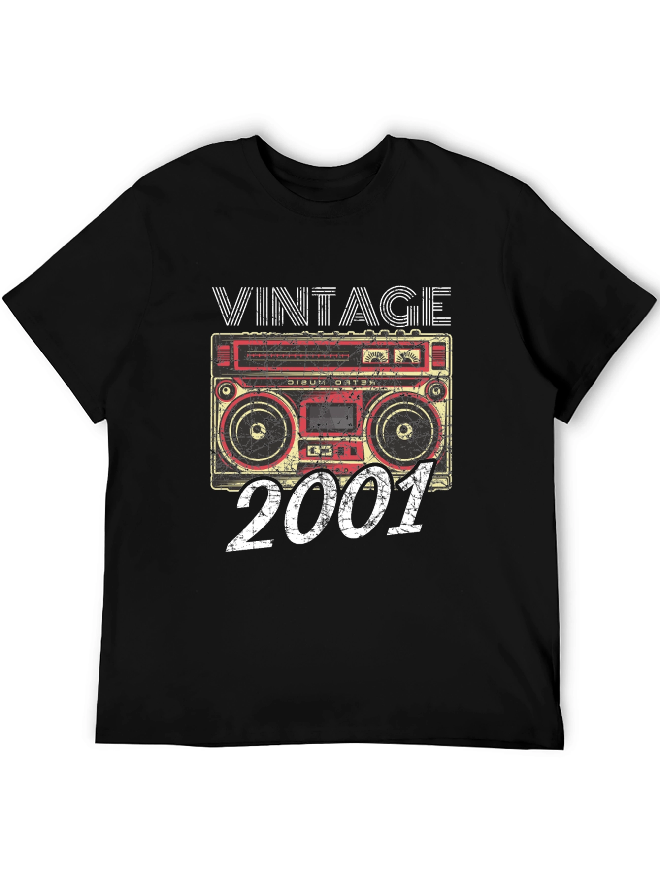 Black Vintage 2001 Boombox Graphic Tee - Birthday Gift view 5
