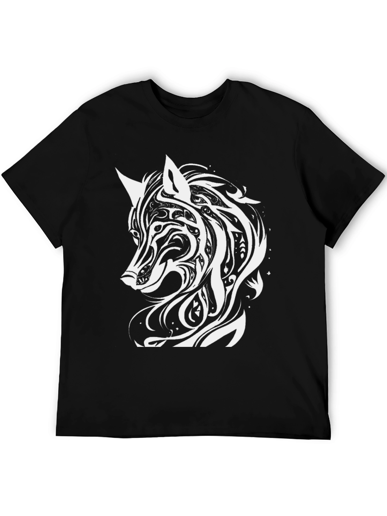 Black Tribal Wolf Graphic Tee - Black view 5