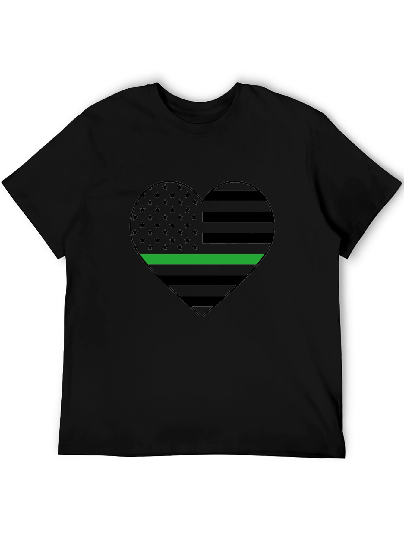 Black Thin Green Line Heart Flag T-Shirt - Support Military view 5