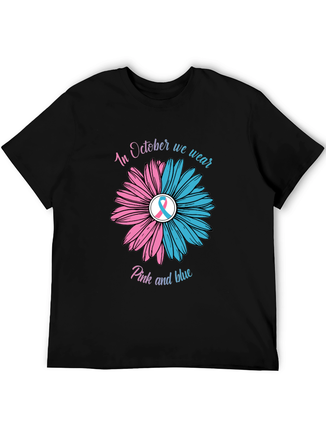 Black October Pink and Blue Awareness T-Shirt view 5