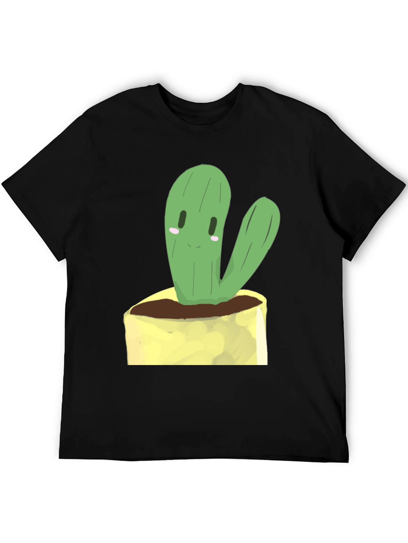 Black Cute Cactus Graphic Tee - Black Cotton T-Shirt view 5