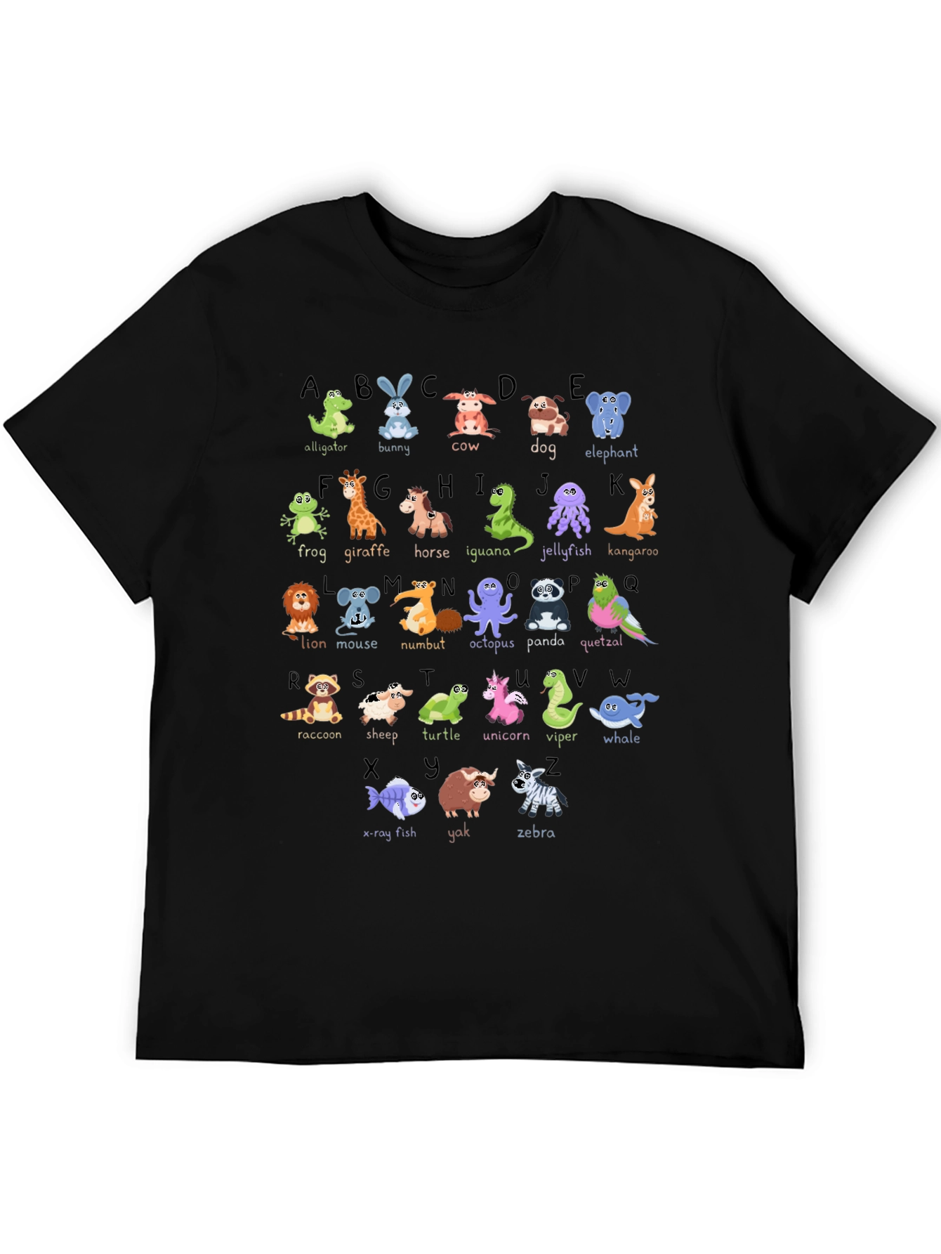 Black Animal Alphabet T-Shirt - Fun Educational Design view 5