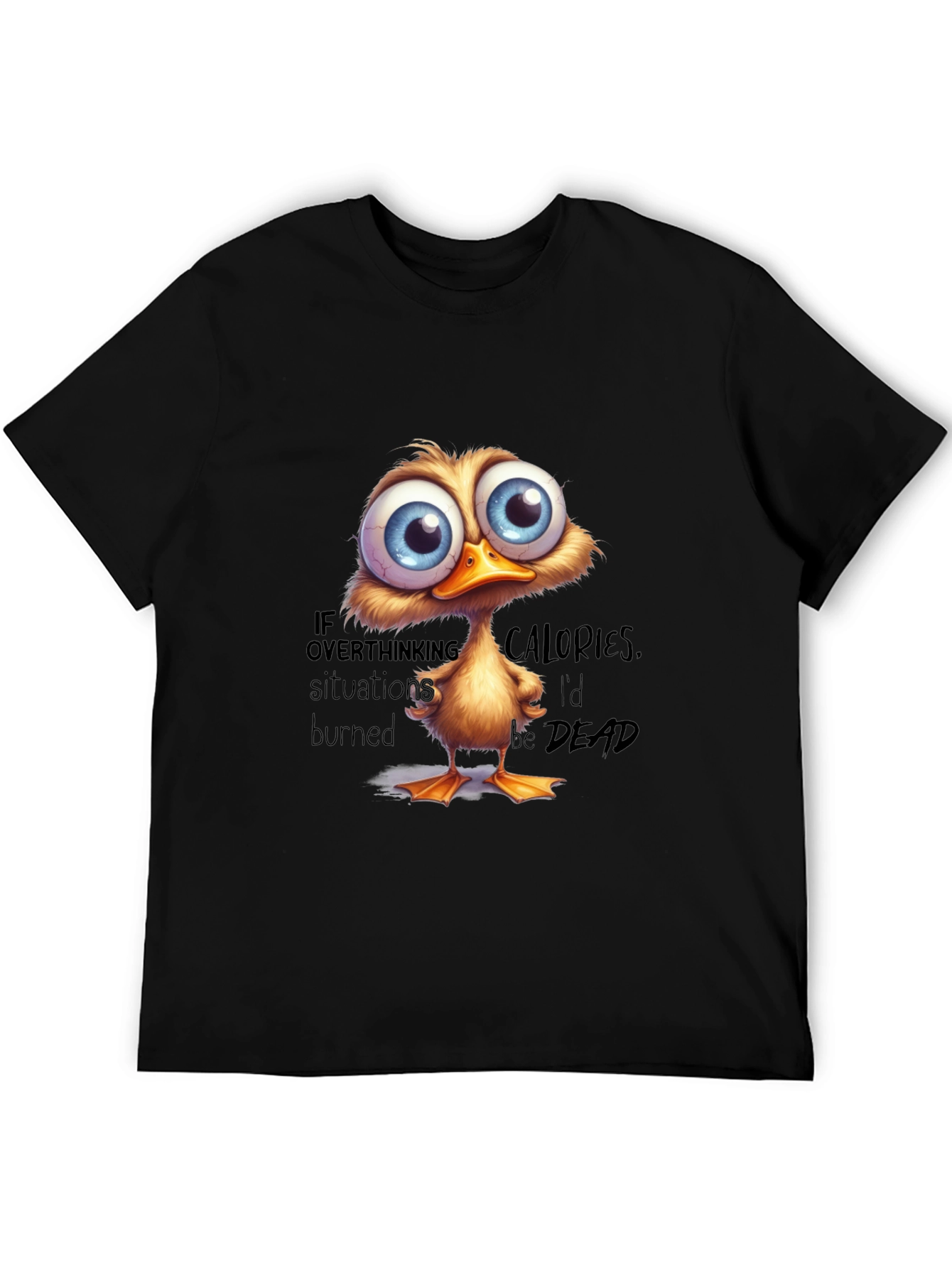 Black Funny Duck T-Shirt: If Overthinking Burned Calories view 5