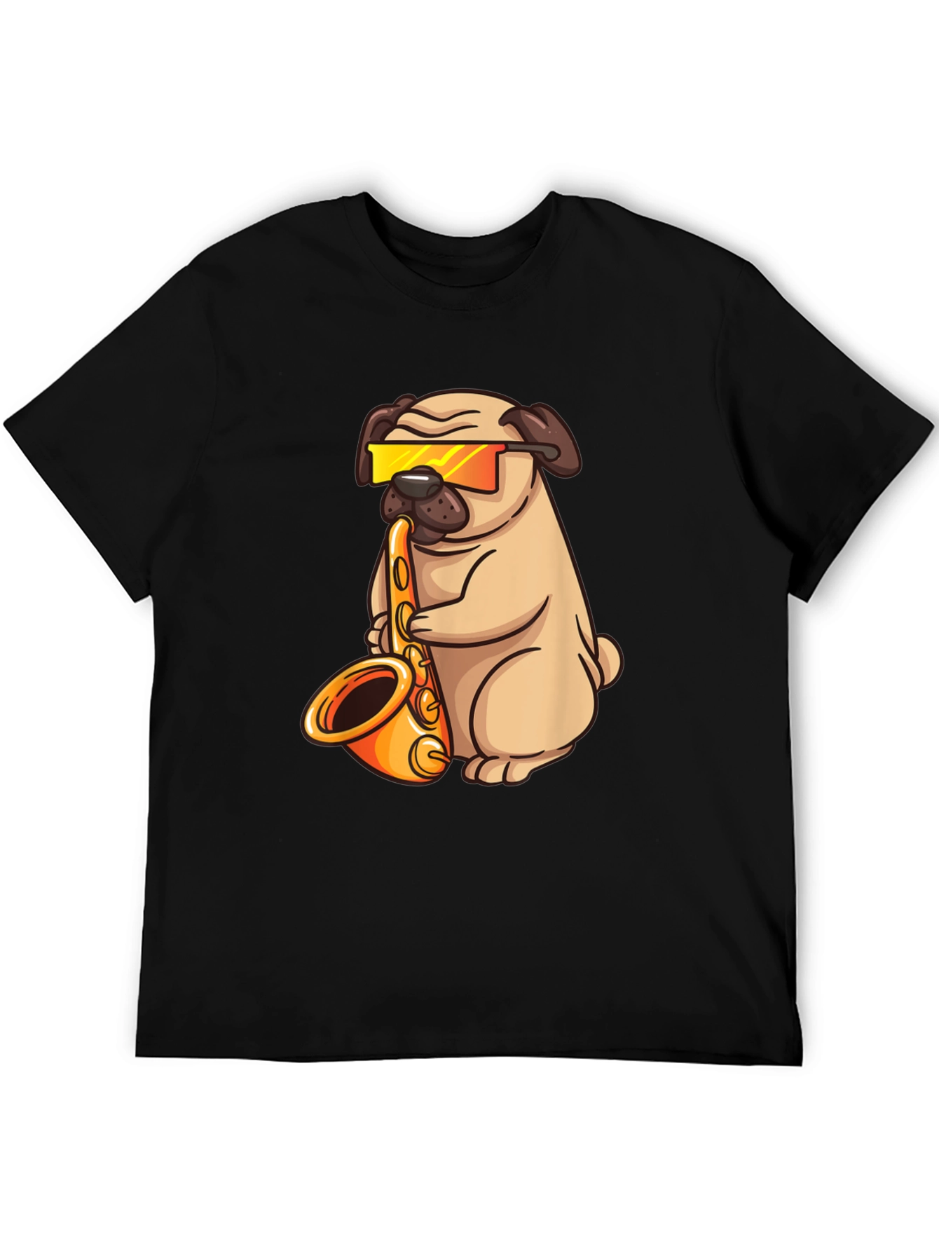 Black Saxophone Pug T-Shirt - Cool Dog Graphic Tee view 5