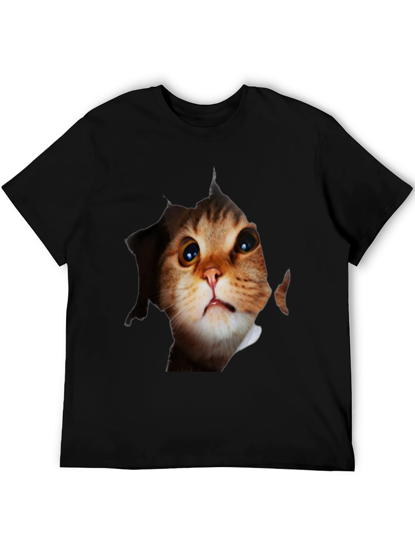 Black 3D Cat Peeking Out Black T-Shirt view 5
