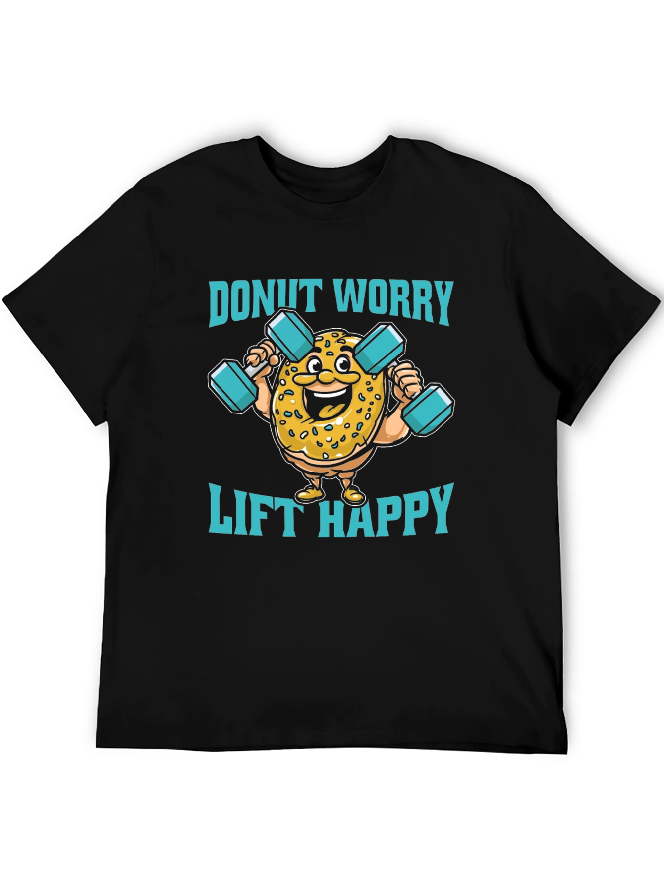 Black Donut Worry Lift Happy Black Graphic T-Shirt view 5