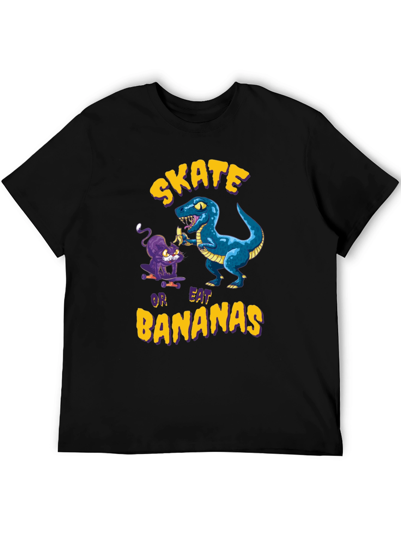 Black Skate or Eat Bananas Graphic Tee - Quirky Novelty T-Shirt view 5