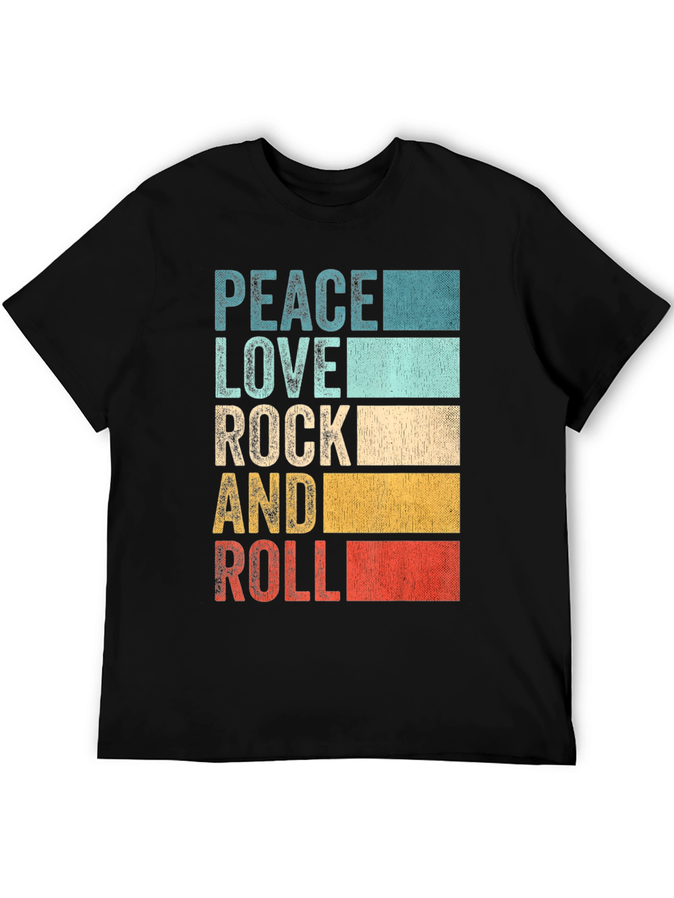 Black Retro Peace Love Rock & Roll Graphic T-Shirt view 5