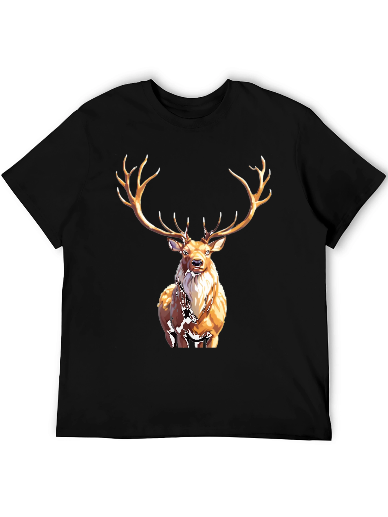 Black Majestic Deer Graphic Tee - Black Cotton T-Shirt view 5