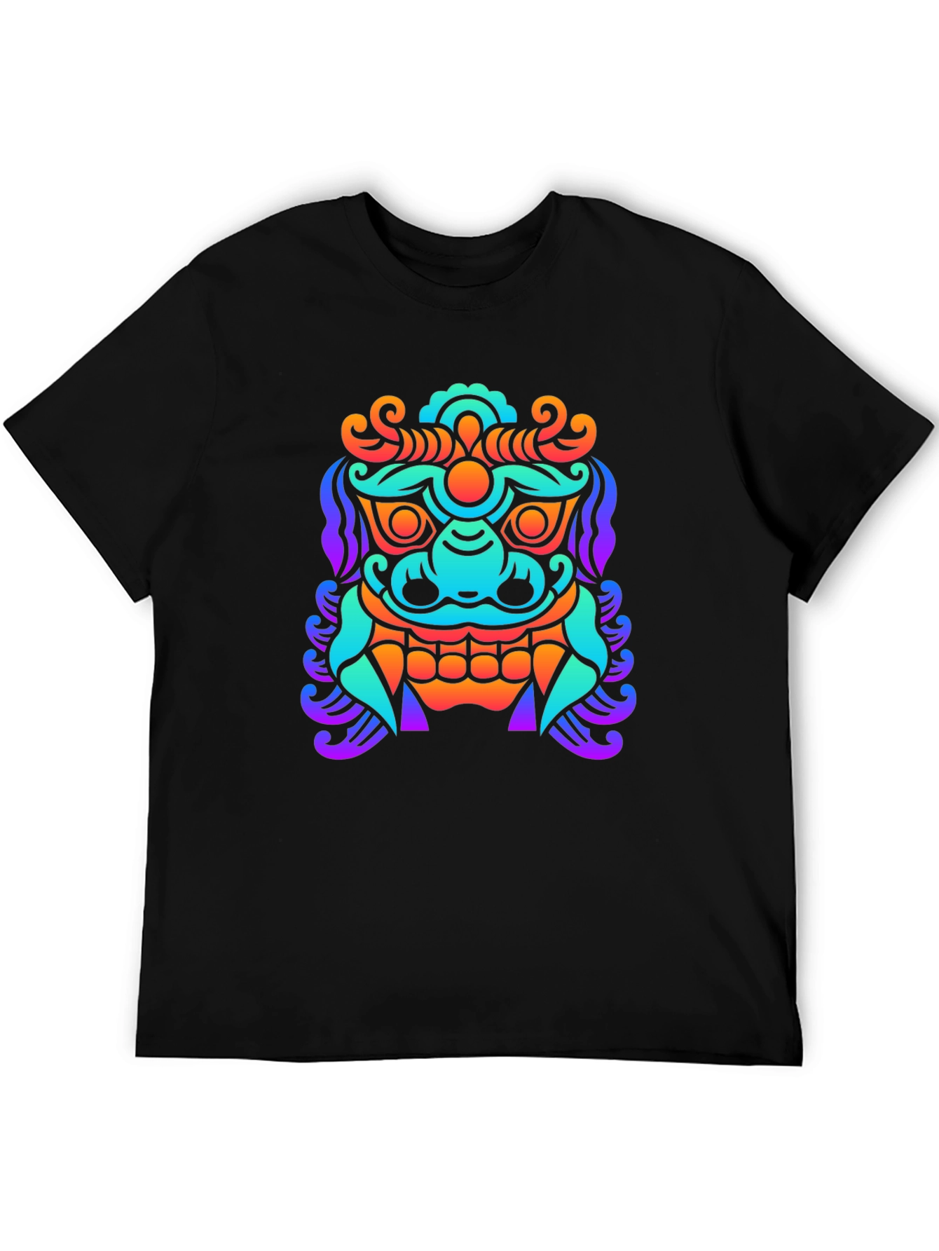 Black Colorful Graphic Tee - Asian Dragon Print view 5