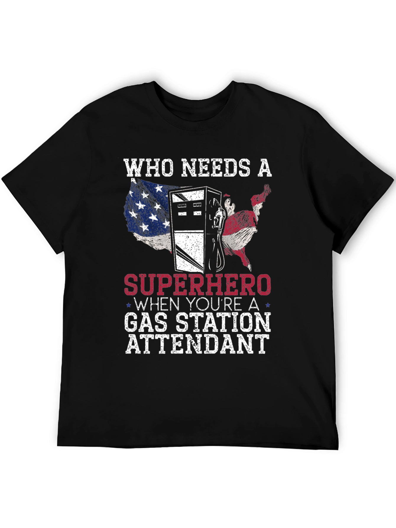 Black Gas Station Attendant Superhero Graphic T-Shirt view 5