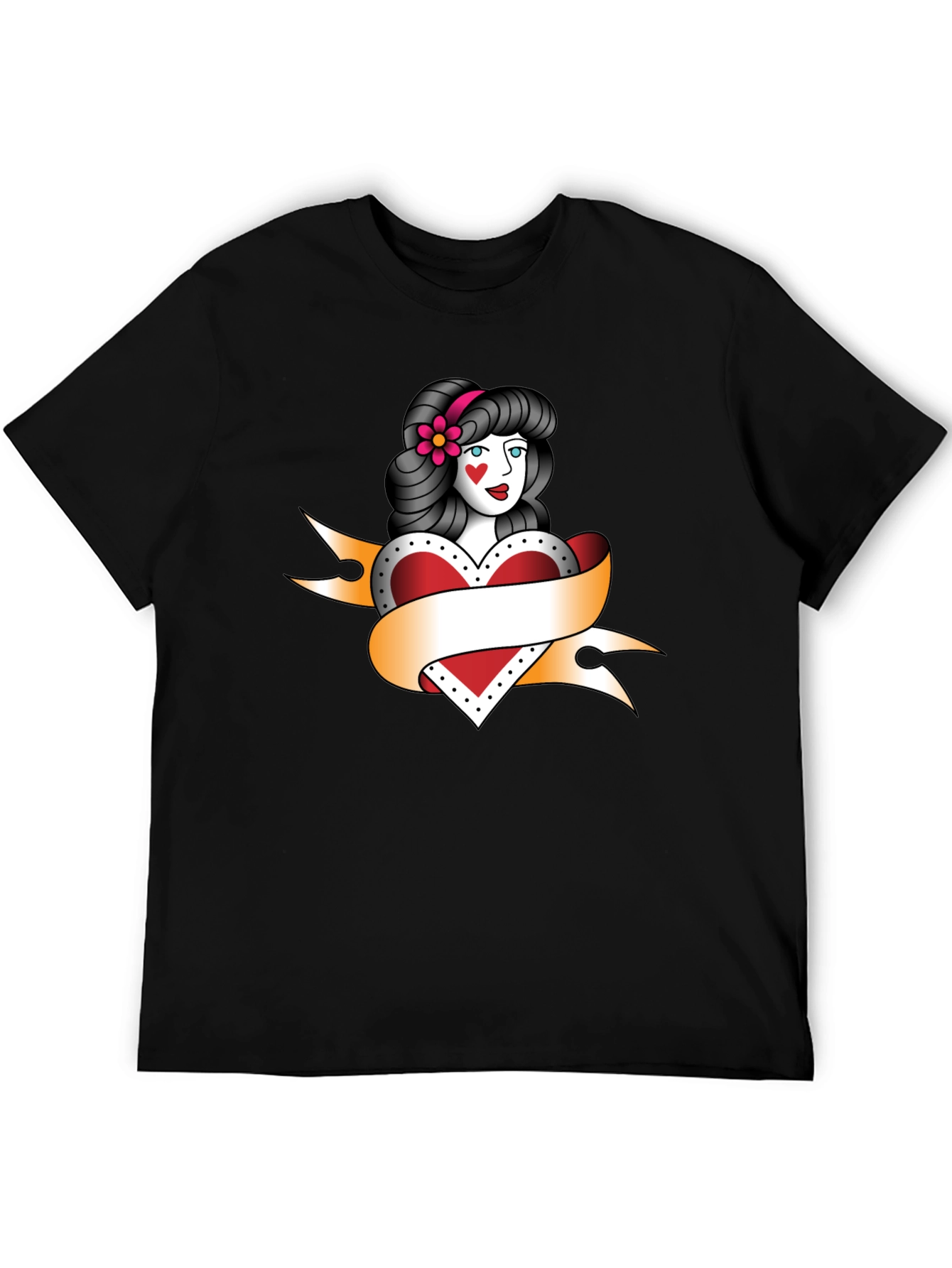 Black Vintage Tattoo Style Heart Woman Black T-Shirt view 5