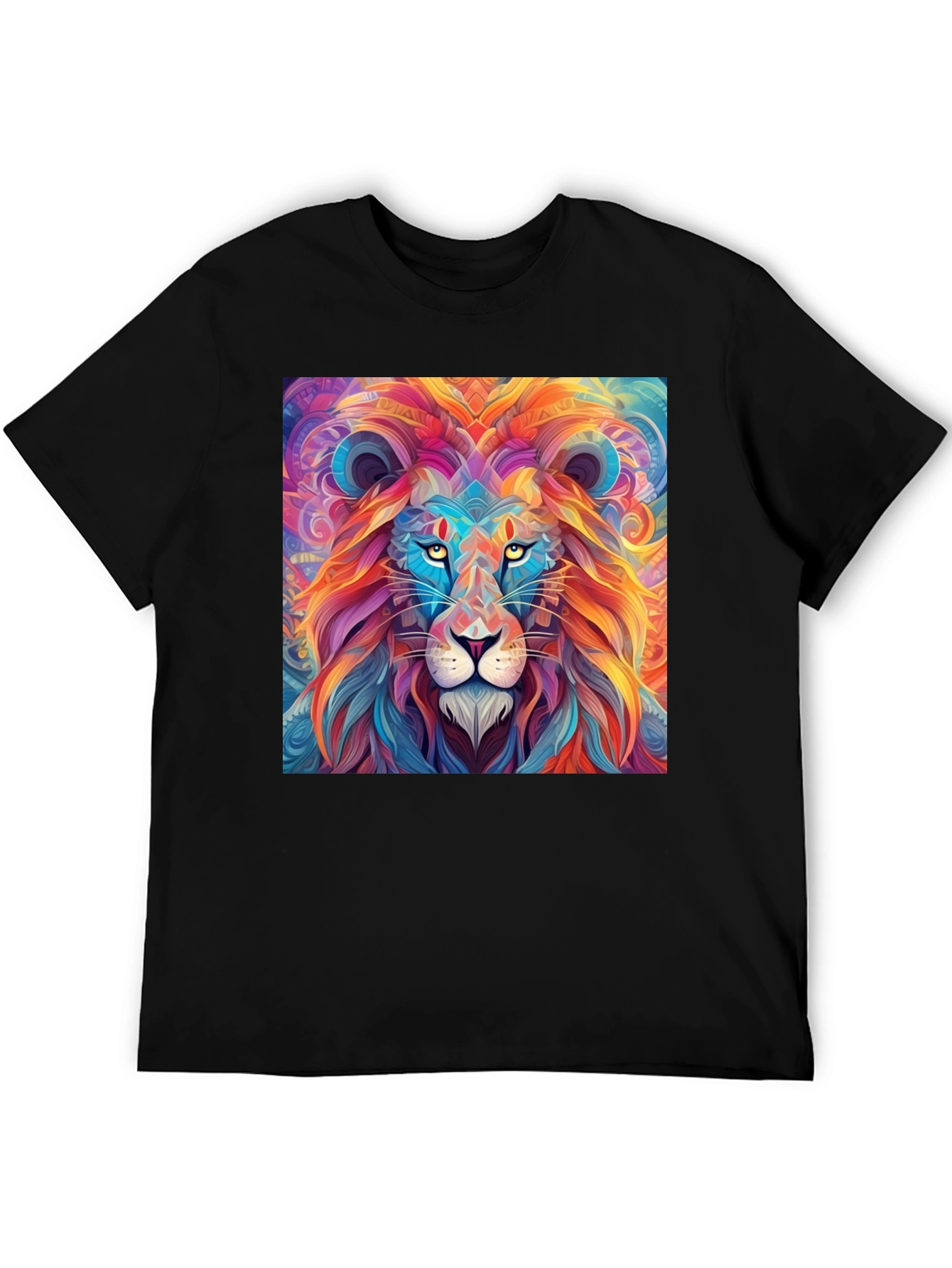 Black Vibrant Lion Graphic Print Black T-Shirt view 5