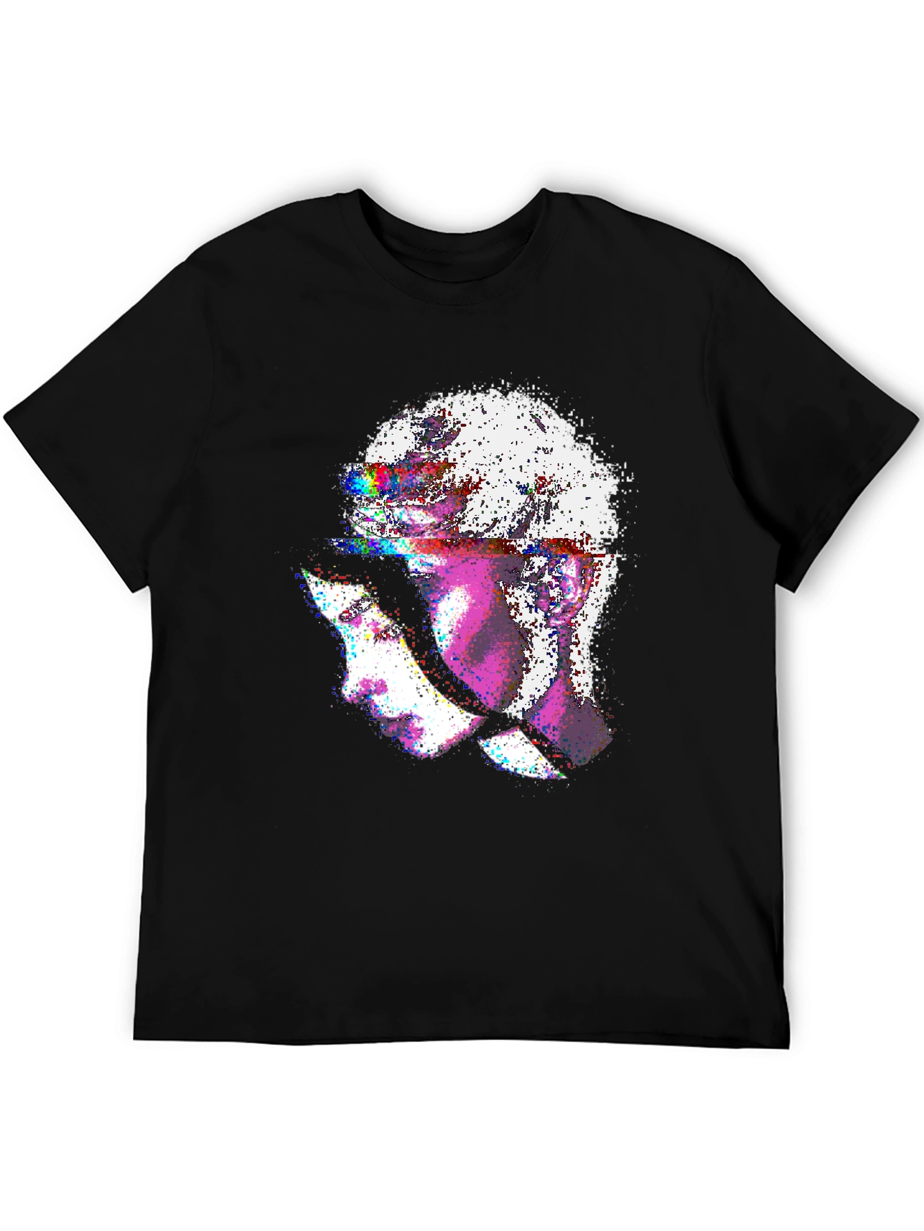Black Abstract Glitch Art Graphic Tee - Stylish Black T-Shirt view 5
