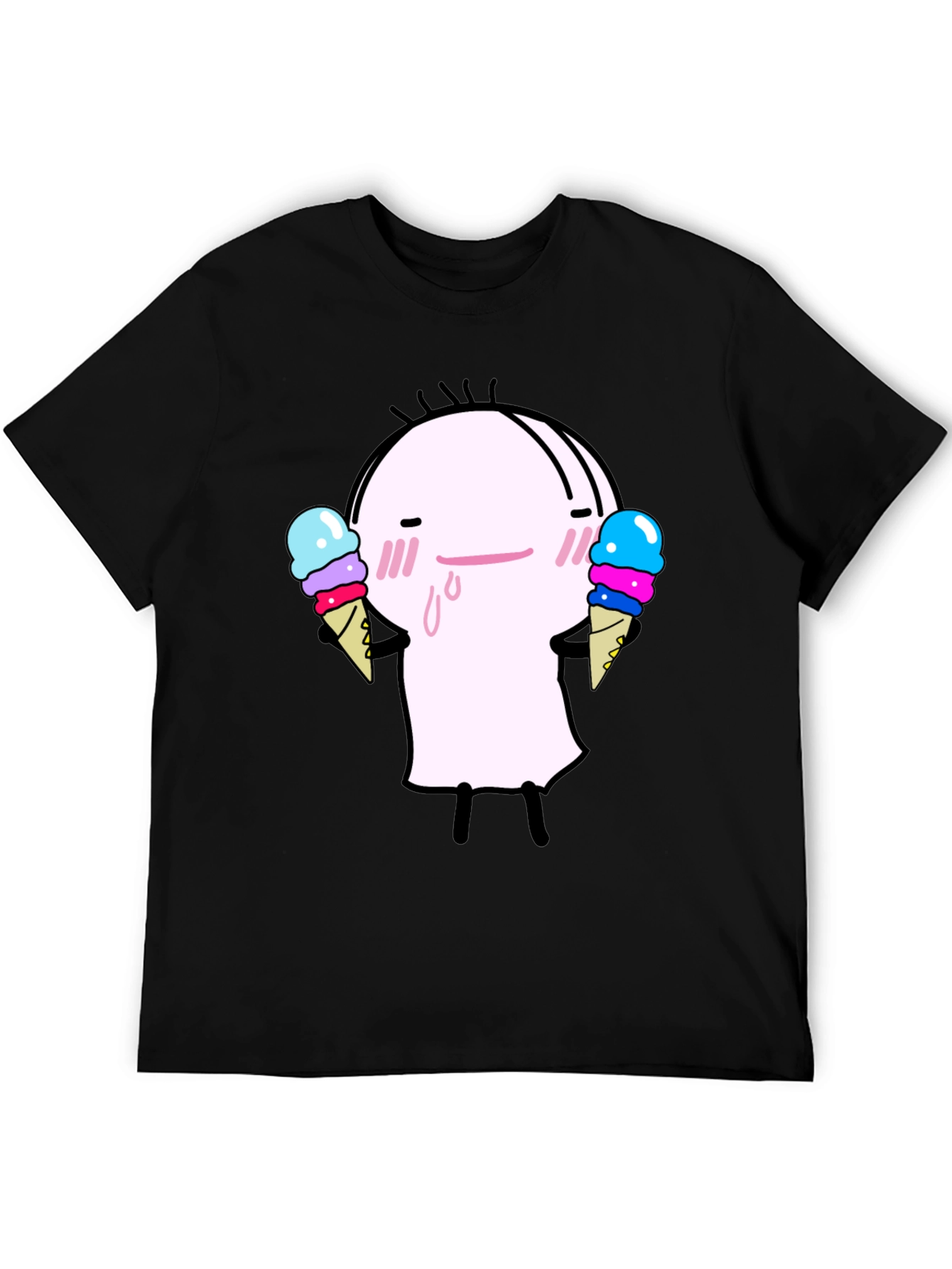 Black Cute Ice Cream Character Black T-Shirt view 5