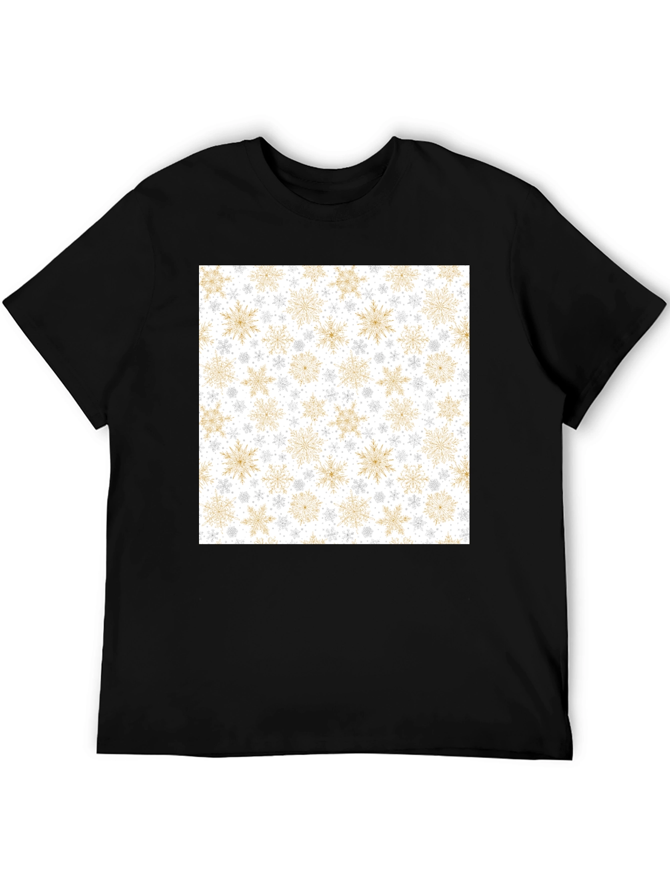 Snowflake Pattern Black T-Shirt - 5