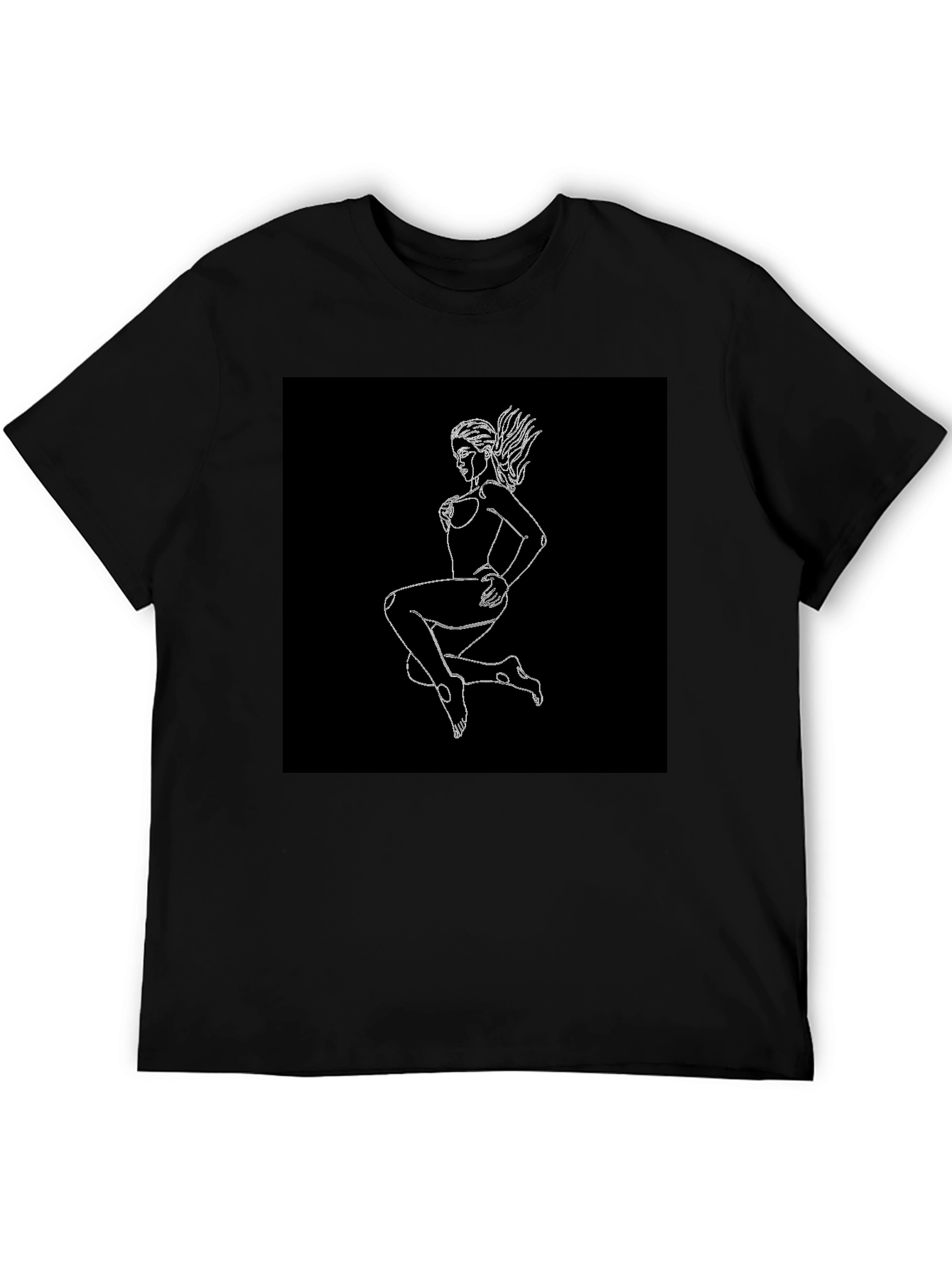 Black Black T-Shirt with Graphic Print - Woman Outline view 5