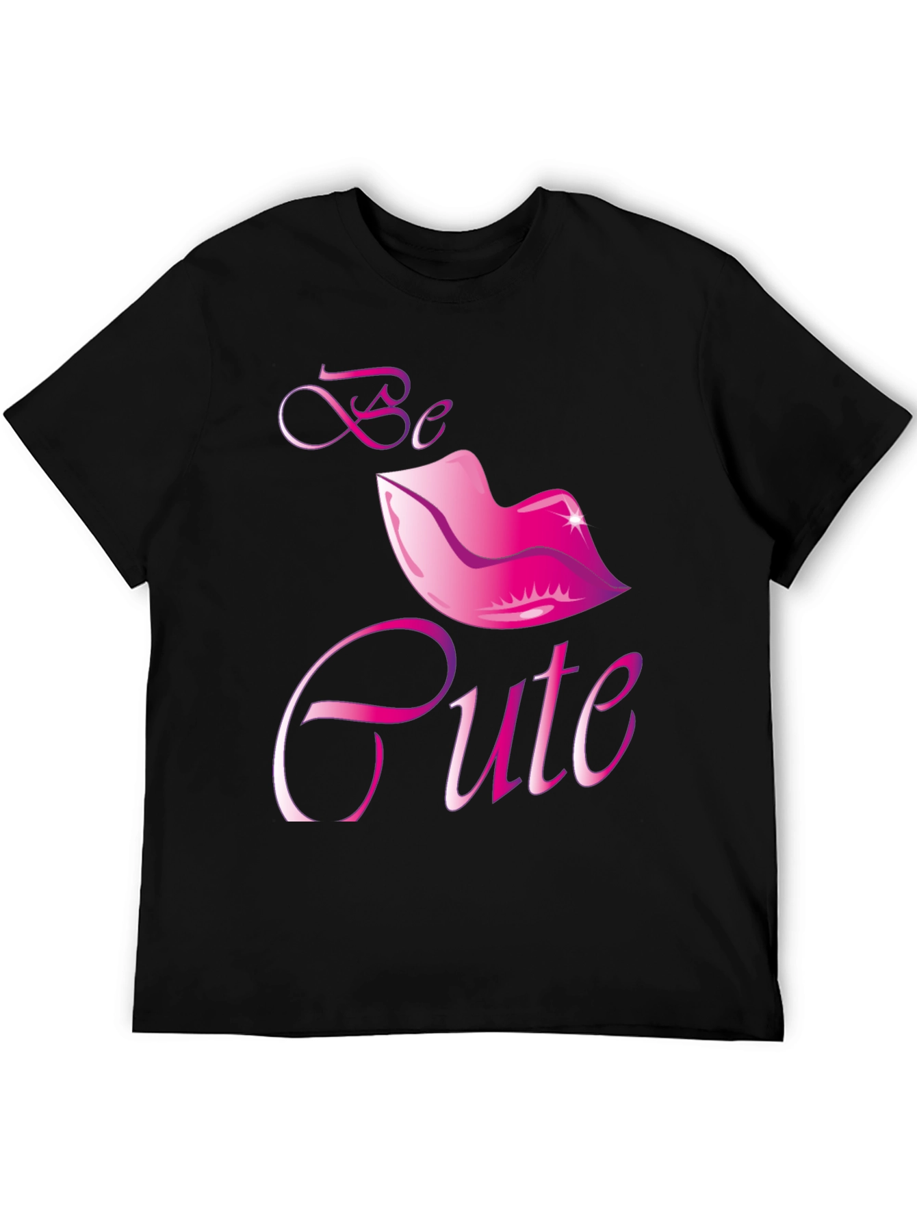 Black Be Cute Lips Graphic Black T-Shirt view 5