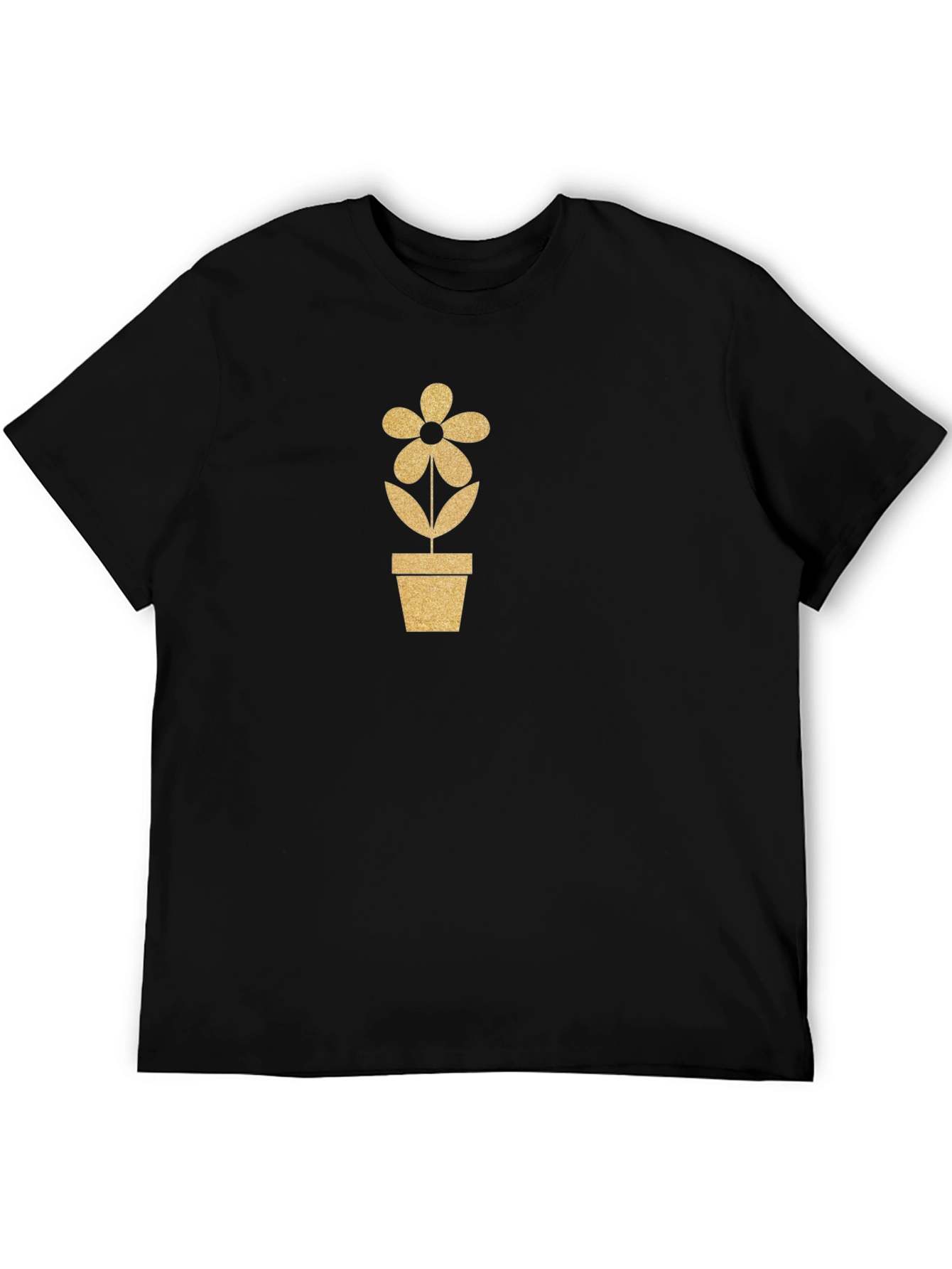 Black Golden Flower Pot Graphic Tee - Black Cotton Blend view 5