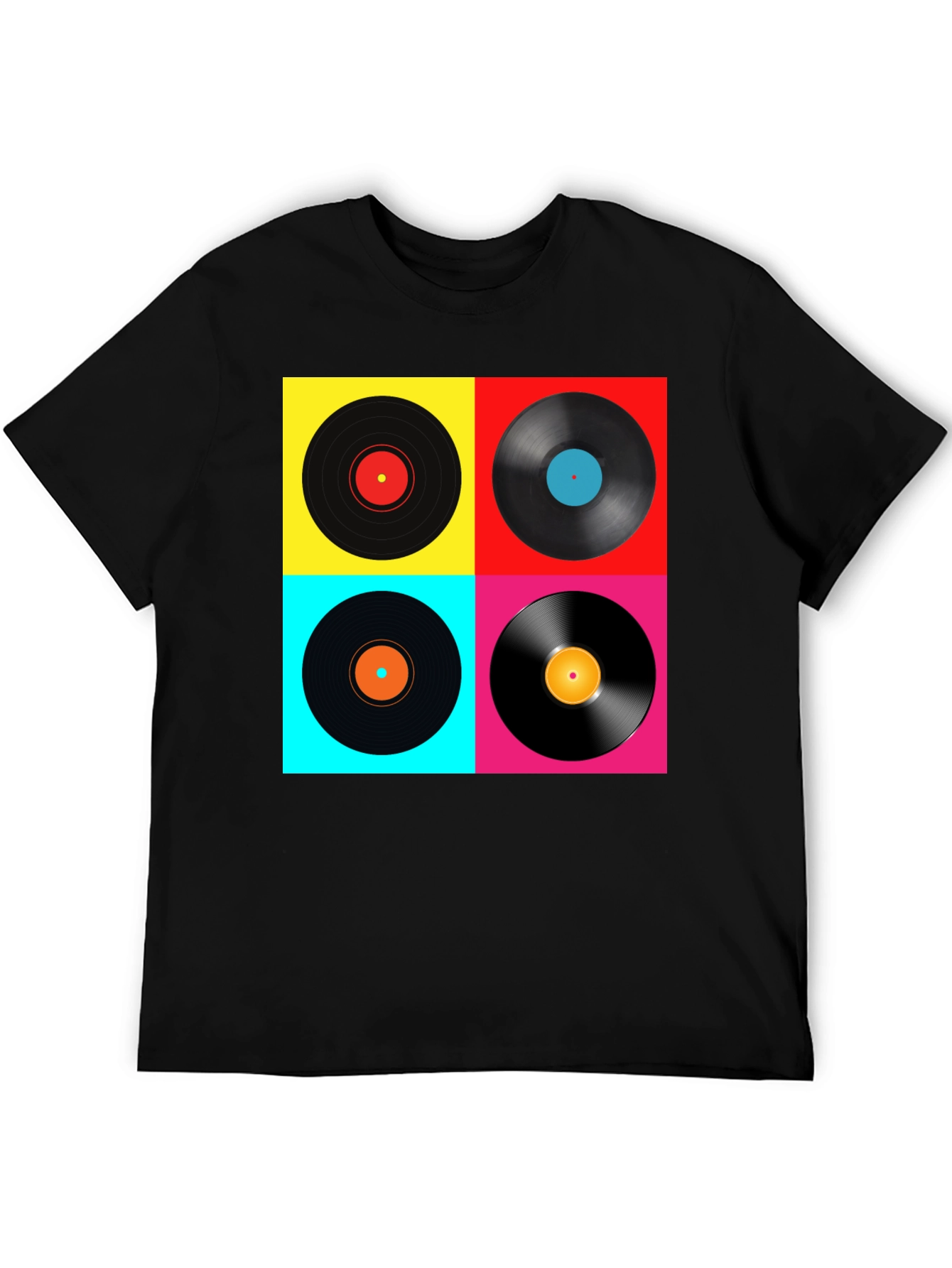 Black Retro Vinyl Record T-Shirt - Colorful Music Tee view 5