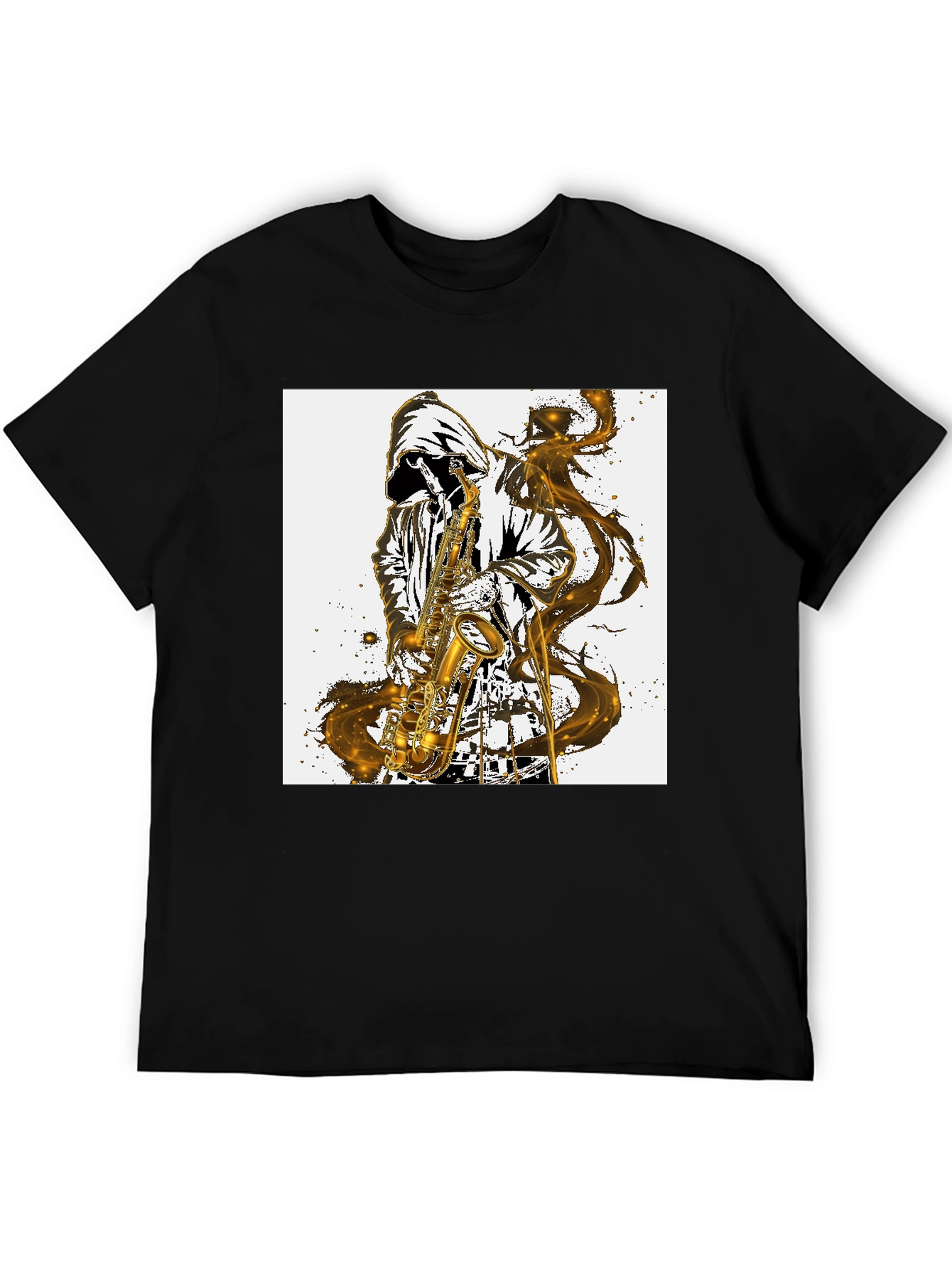 Black Saxophone Player Graphic T-Shirt - Cool Musician Tee view 5