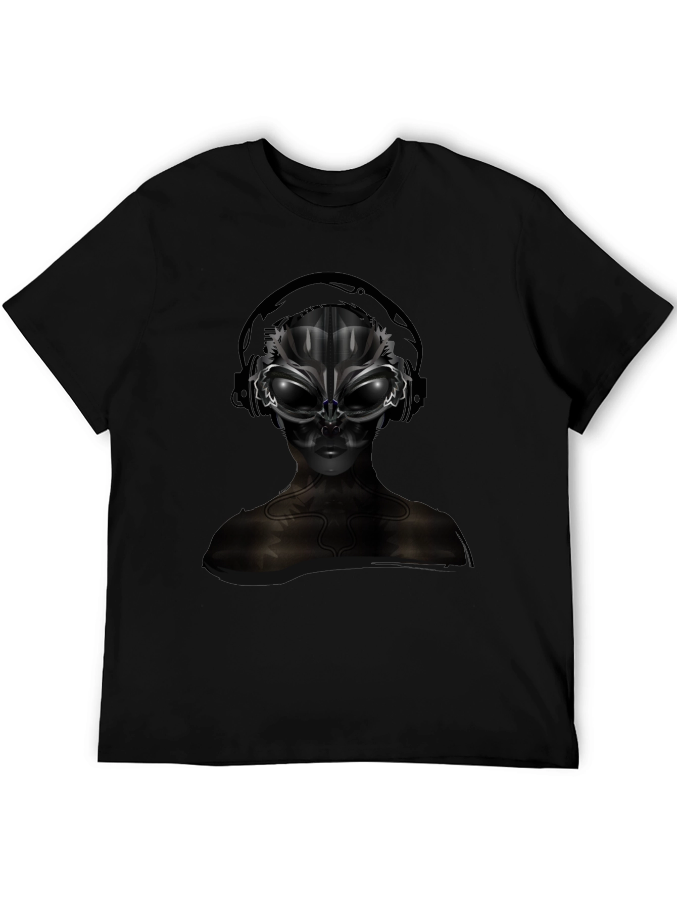 Black Alien DJ Black T-Shirt - Futuristic Graphic Tee view 5