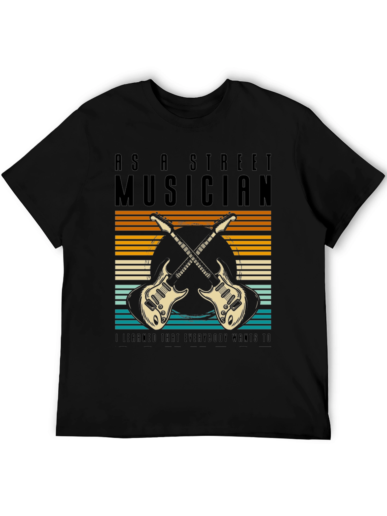 Black Street Musician Guitar T-Shirt view 5