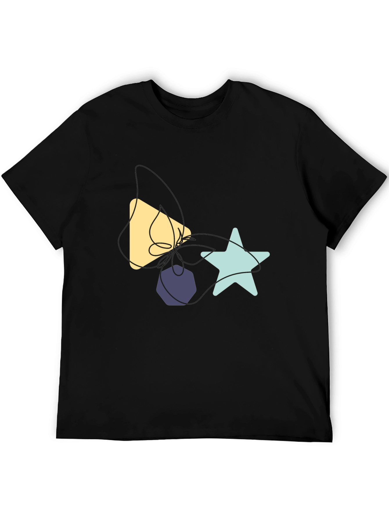 Black Abstract Shapes Graphic Tee - Black Cotton T-Shirt view 5