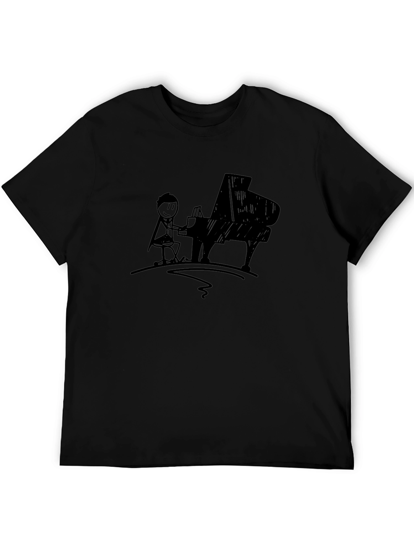 Black Piano Player Graphic Tee - Black Cotton T-Shirt view 5