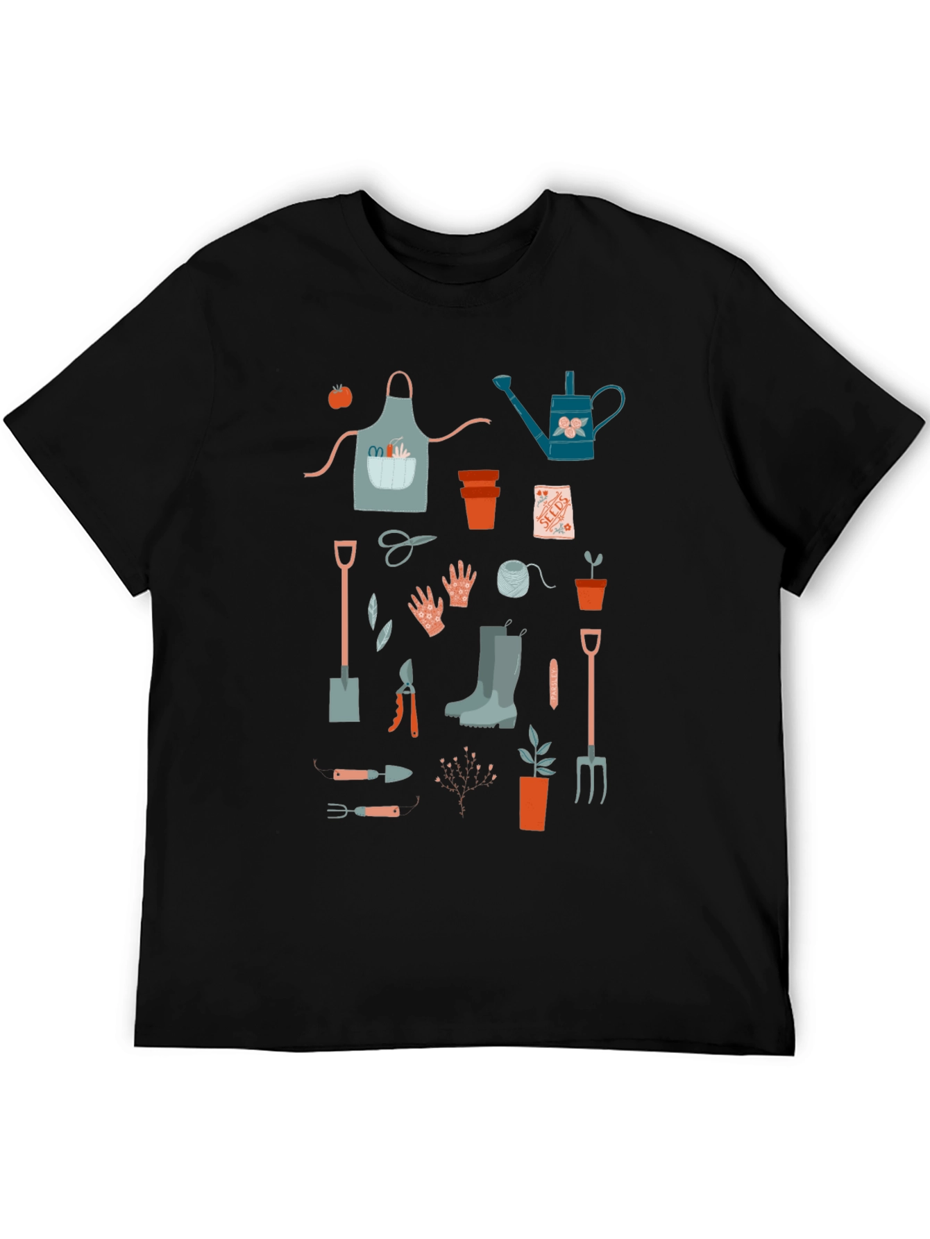 Black Gardening Tools Graphic Tee - Black Cotton T-Shirt view 5