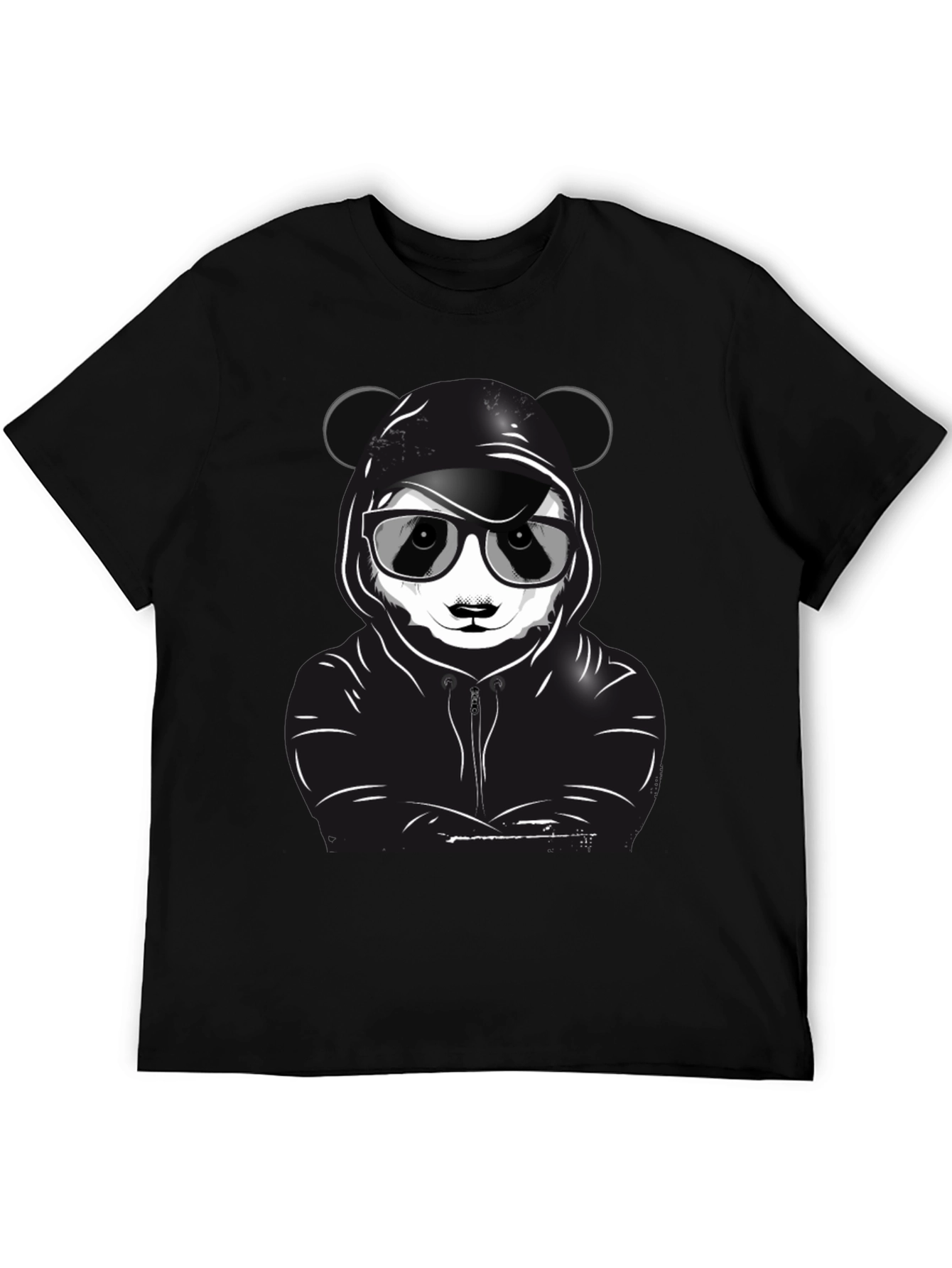 Black Cool Panda Graphic T-Shirt - Black Crew Neck Tee view 5