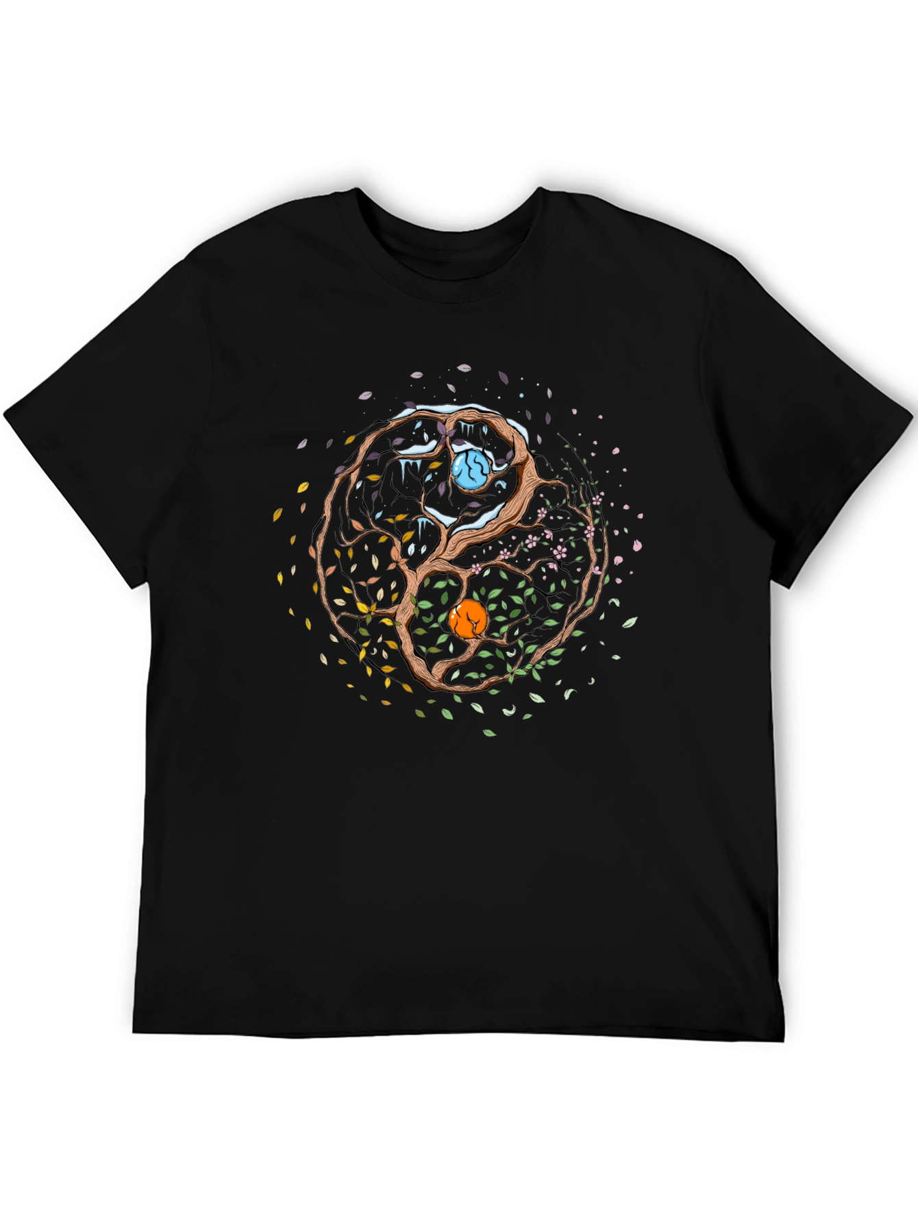 Black Yin Yang Seasons Tree Graphic Tee - Mens Black T-Shirt view 5