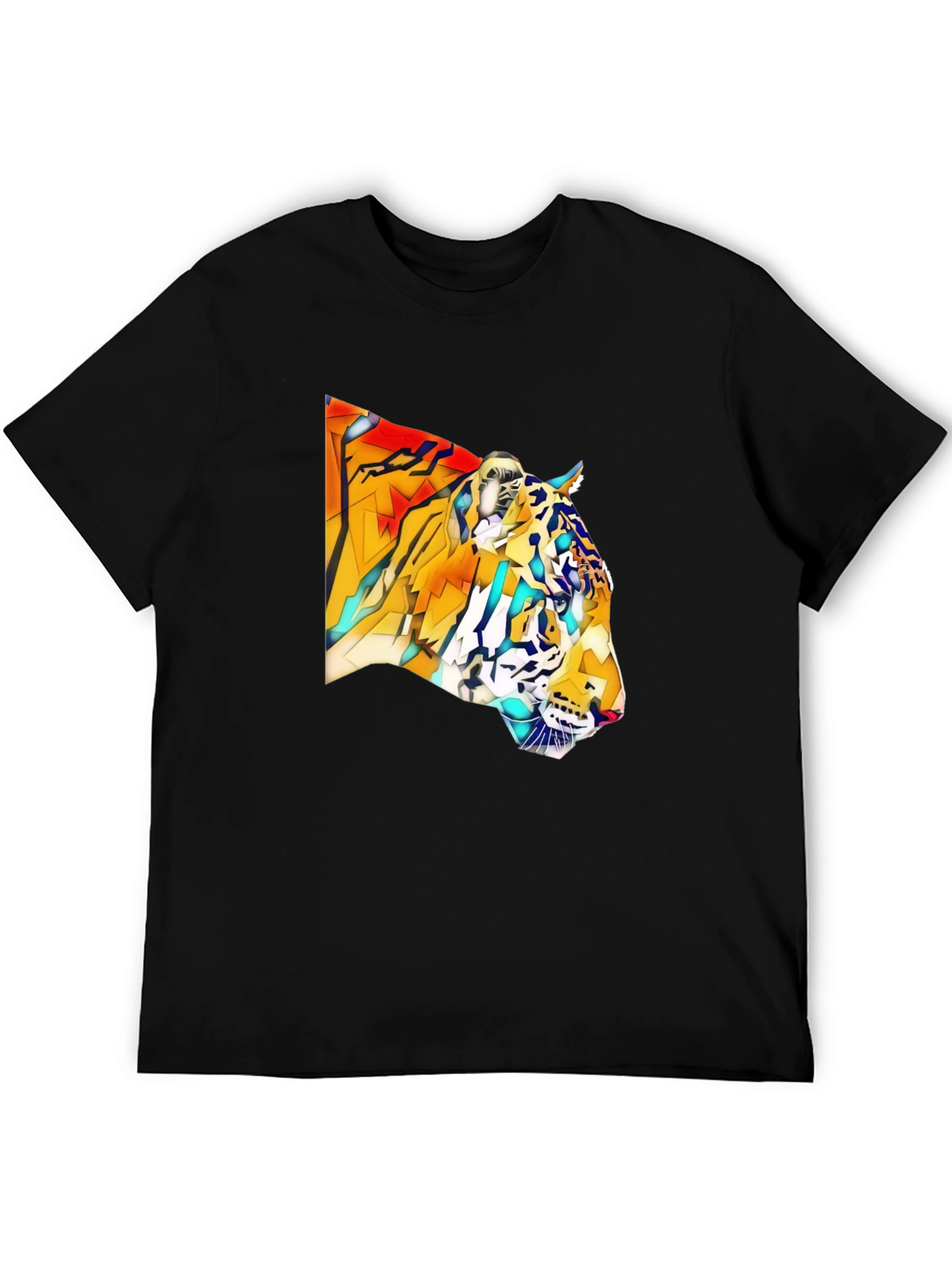 Black Geometric Tiger Graphic Black T-Shirt view 5