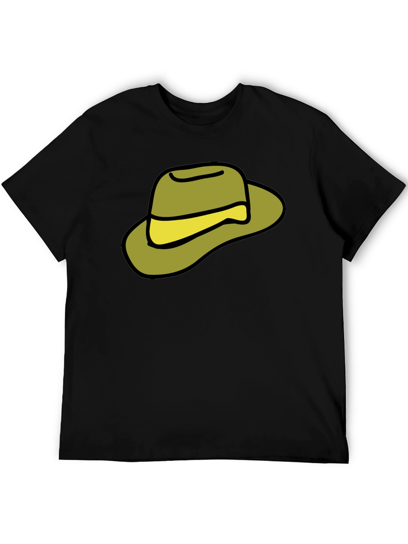Black Cartoon Hat Graphic Tee - Casual Black T-Shirt view 5