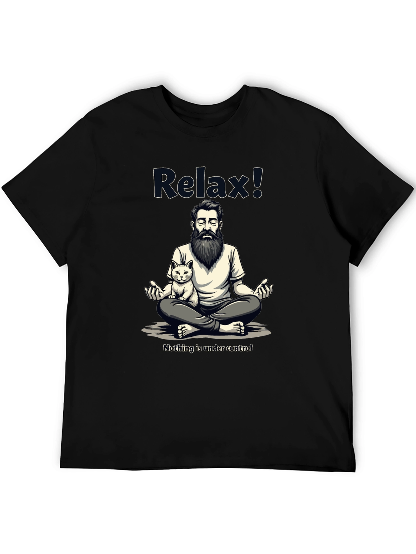 Black Relax! Meditation Cat Graphic Tee - Comfy Cotton view 5
