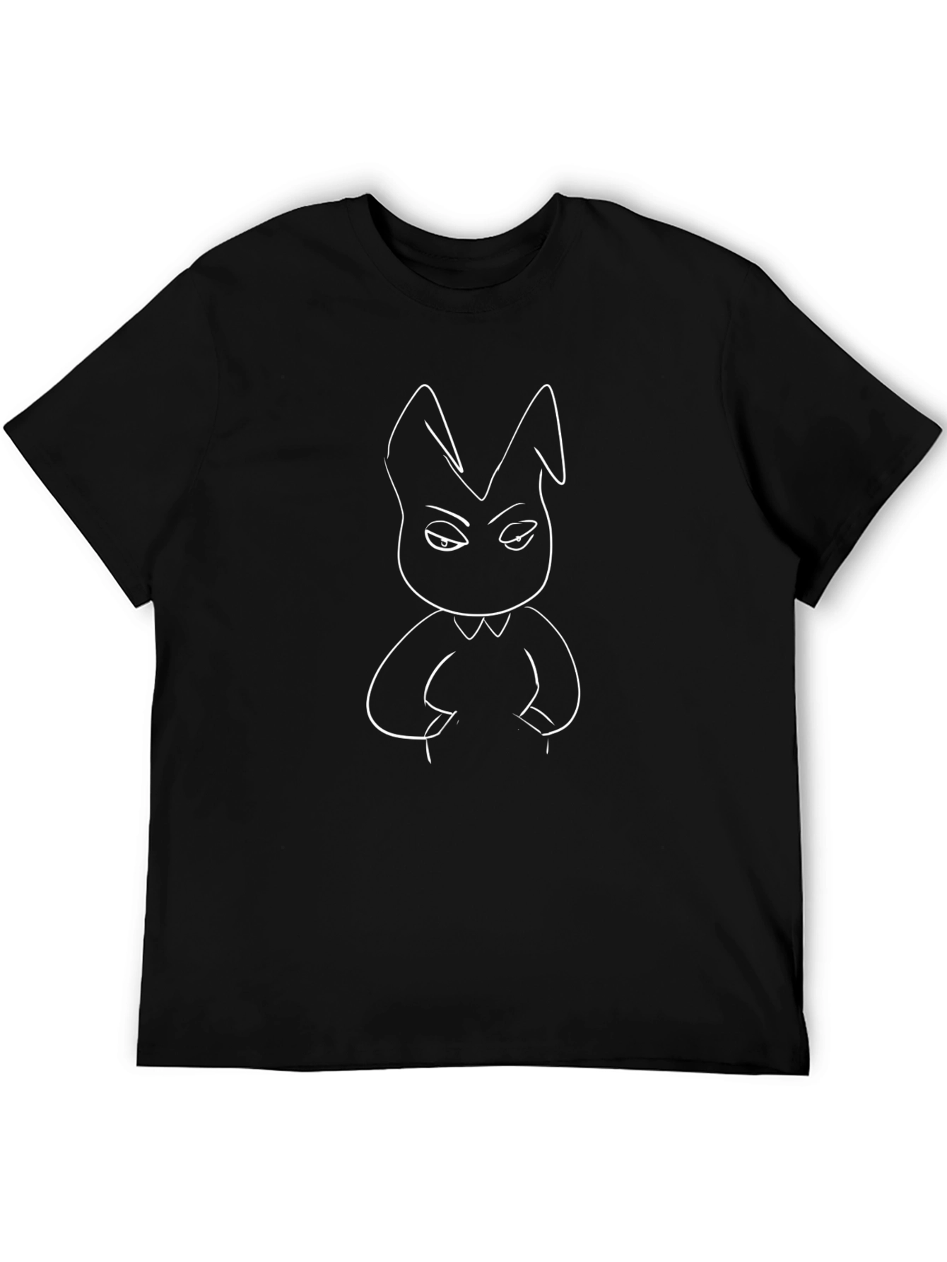 Men's Black T-Shirt with Cartoon Bunny Print - 5