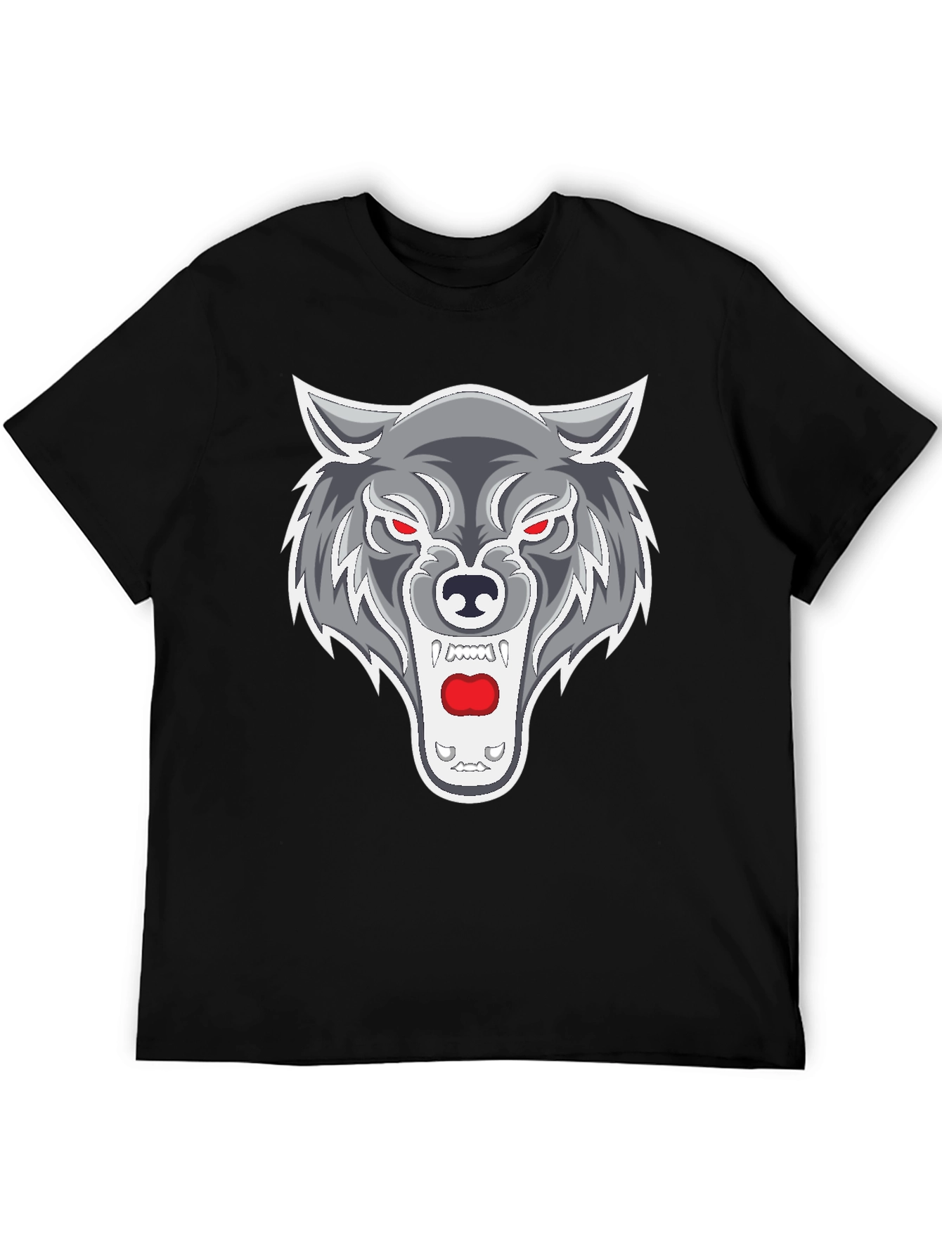 Black Men's Black T-Shirt with Wolf Graphic view 5
