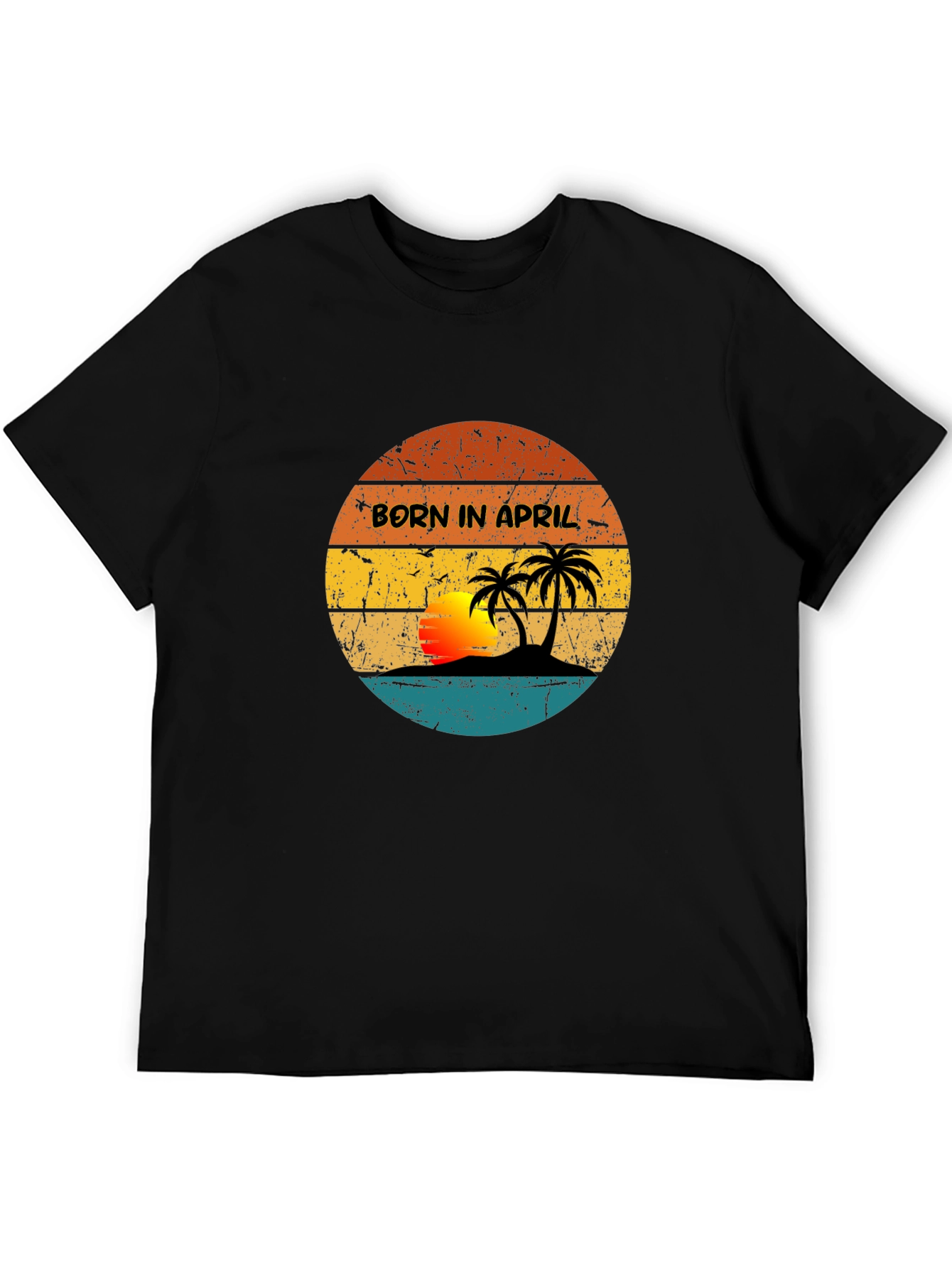 Black Born In April Retro Sunset Graphic T-Shirt view 5